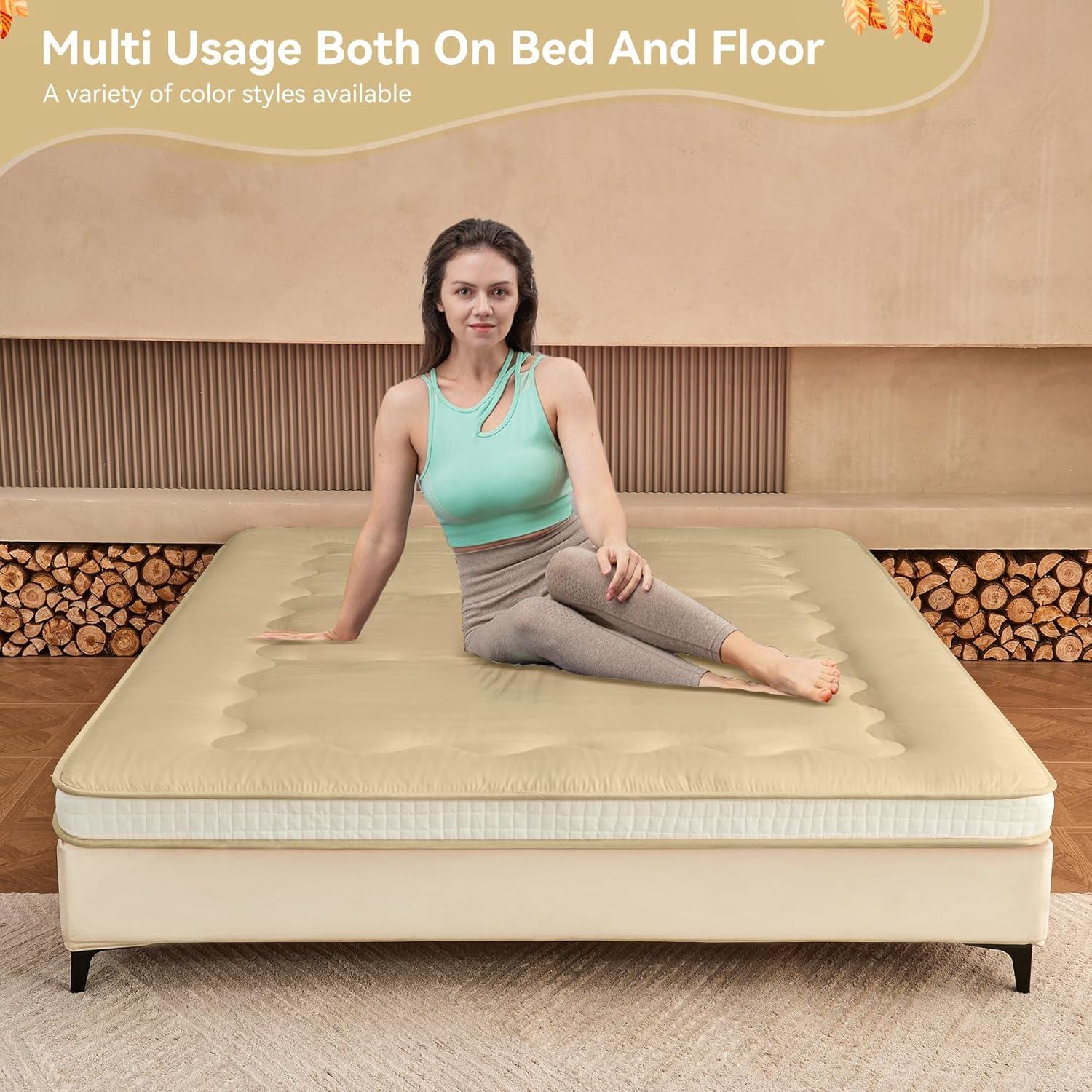 Dr.Futon Japanese Floor Futon Mattress Extra Thick Folding Roll Up Bed Topper Mat for Guest,Lounger and Tavel