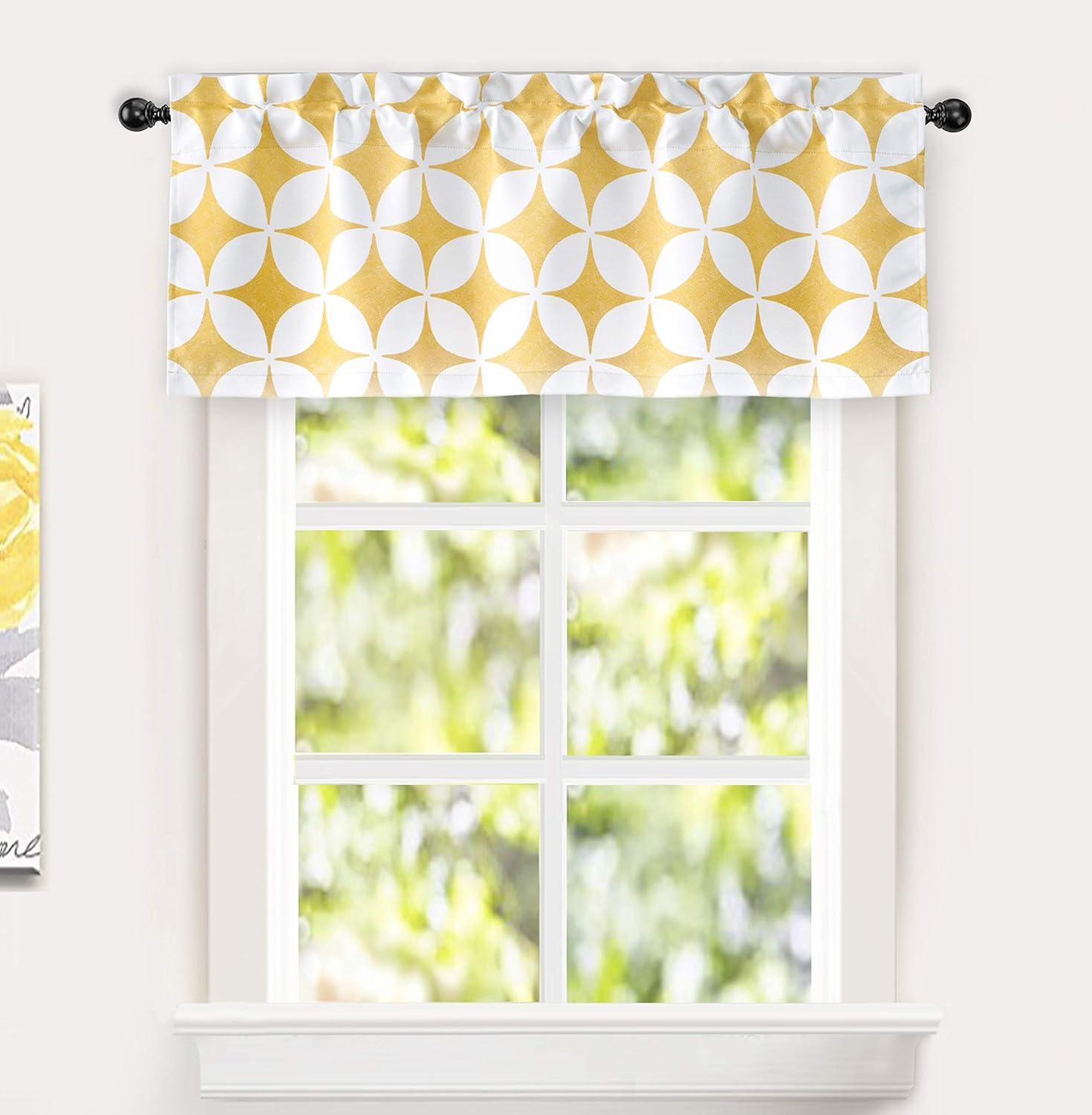 Yellow and White Geometric Blackout Rod Pocket Valance