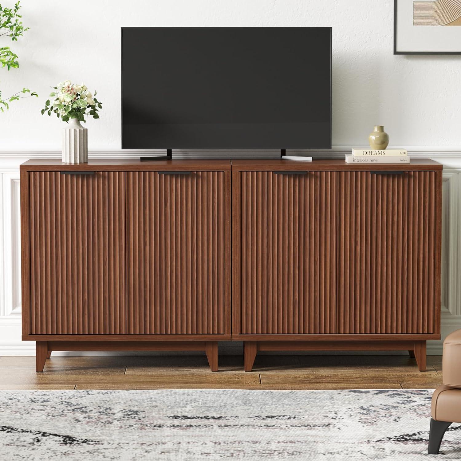 Seyla 31.5'' Sideboard with Solid Wood Legs & 2 Adjustable Shelves, Double Curved Fluted Door