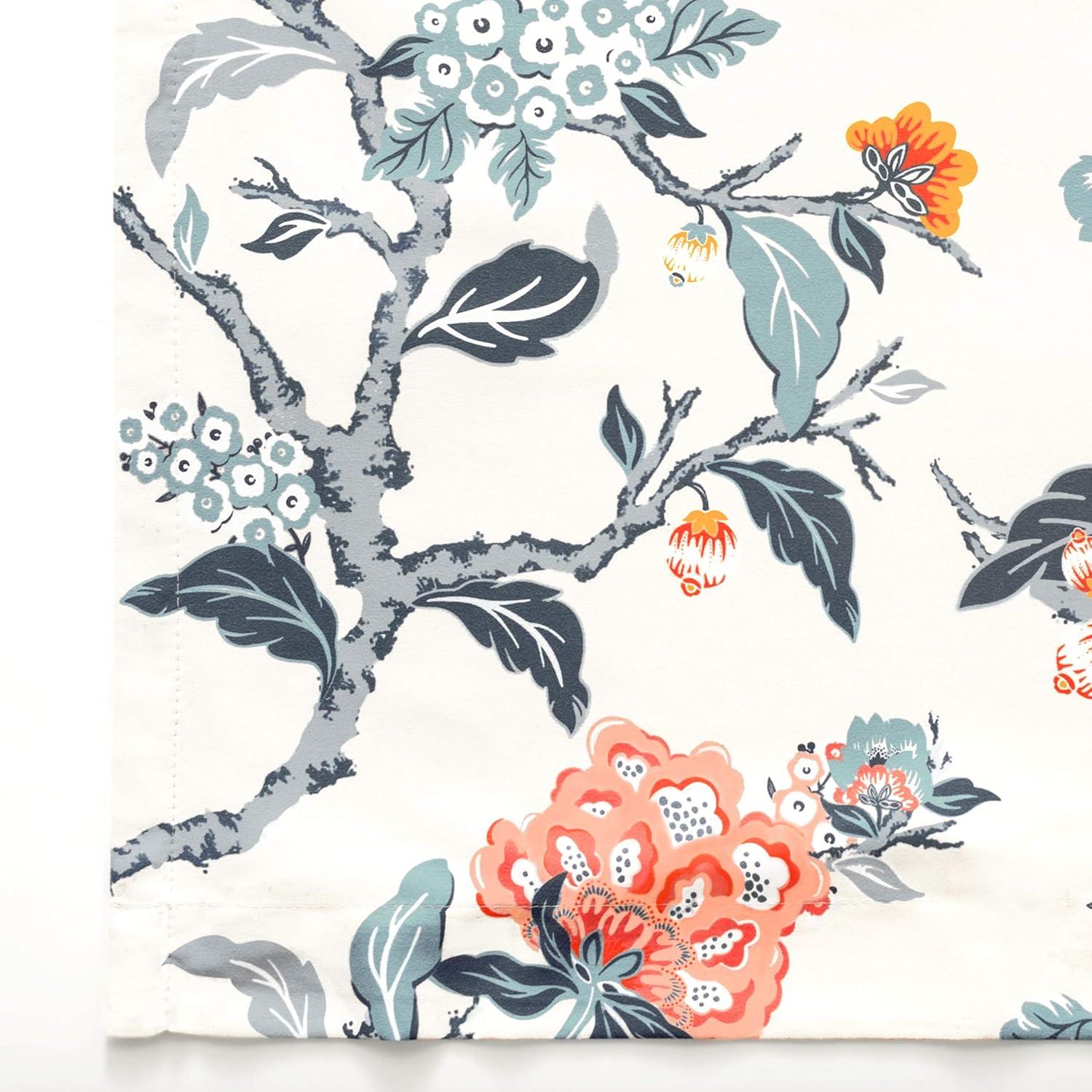 DriftAway Ada Floral Lined Thermal Insulated Room Darkening Blackout Grommet Window Curtains, 2 Panels, 52" x 72", Ivory Orange Teal