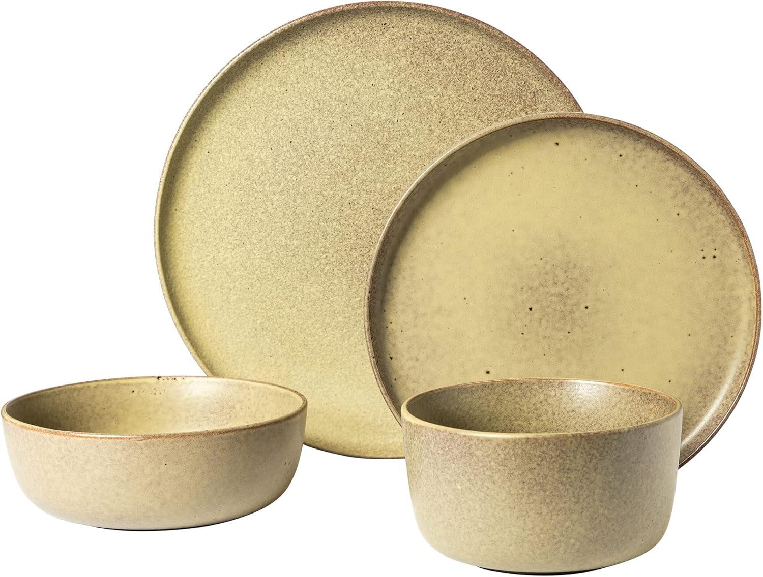 Gibson Elite James Street 16 Piece Stoneware Matte Reactive Double Bowl Dinnerware Set