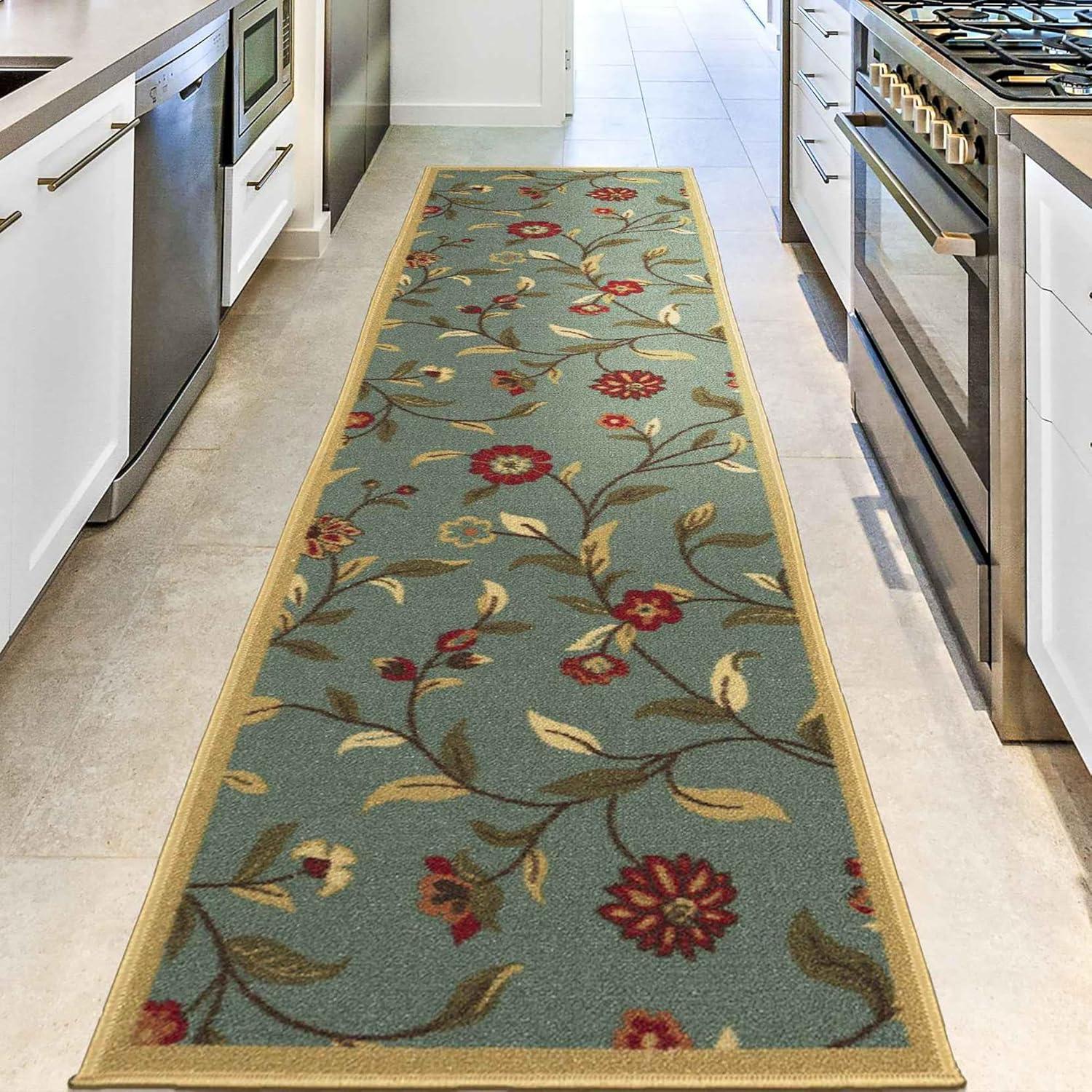 Machine Washable Non-Slip Floral Leaves Area Rug For Living Room, Hallway Runner, Entryway Rug