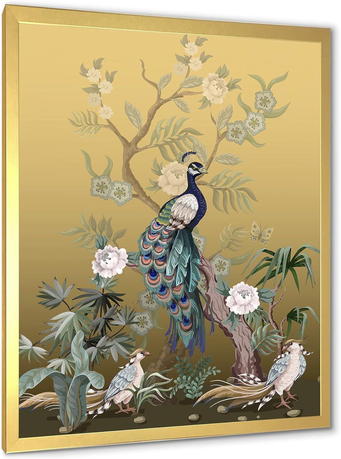 Designart 'Chinoiserie With Peonies and Birds VI' Traditional Framed Art Print