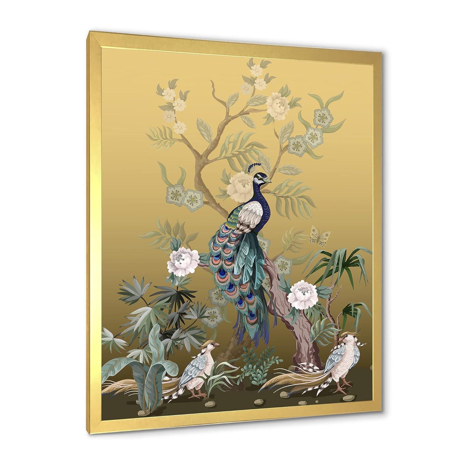Designart 'Chinoiserie With Peonies and Birds VI' Traditional Framed Art Print
