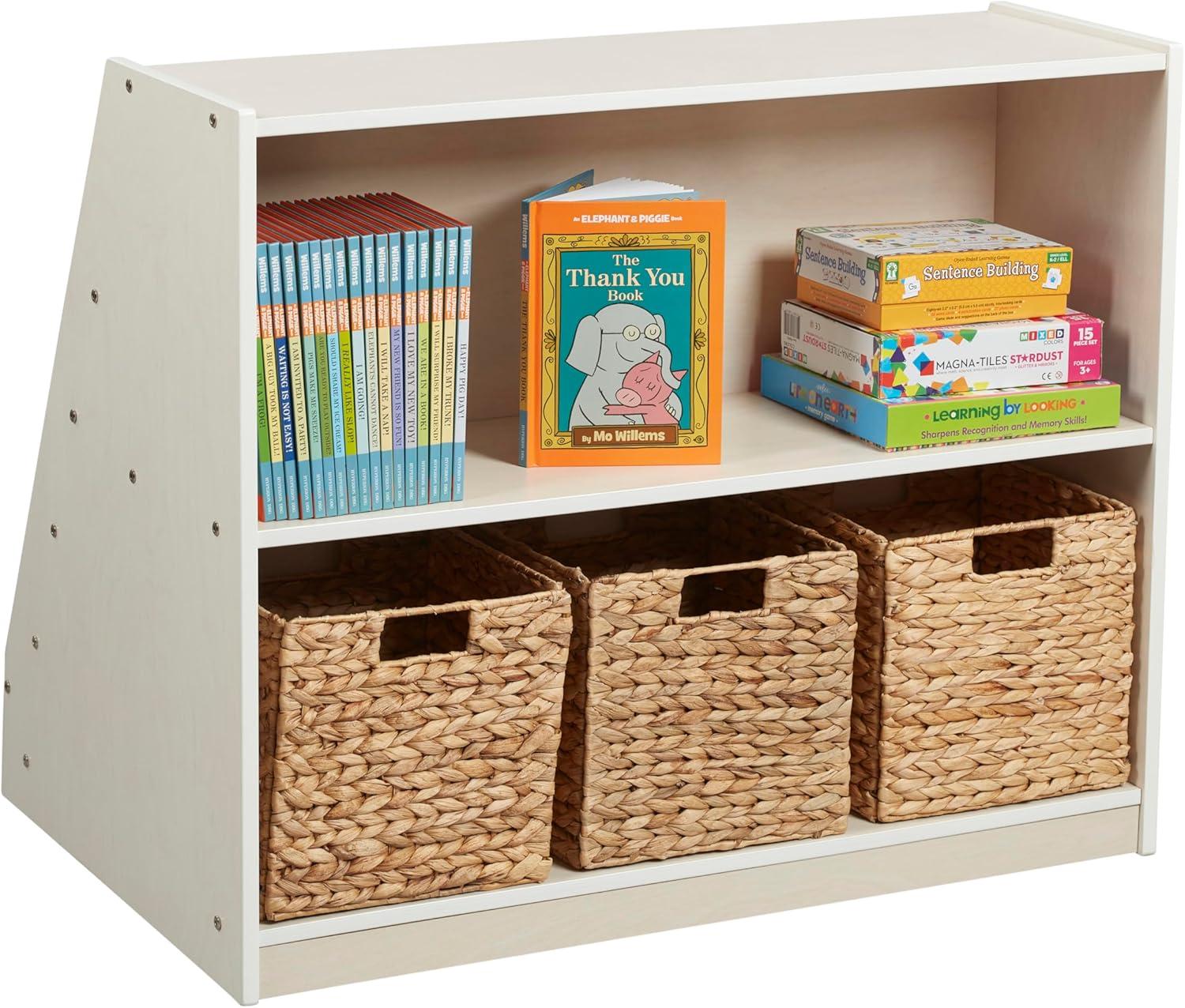 ECR4Kids Double-Sided Mobile Book Display with Storage, White Wash