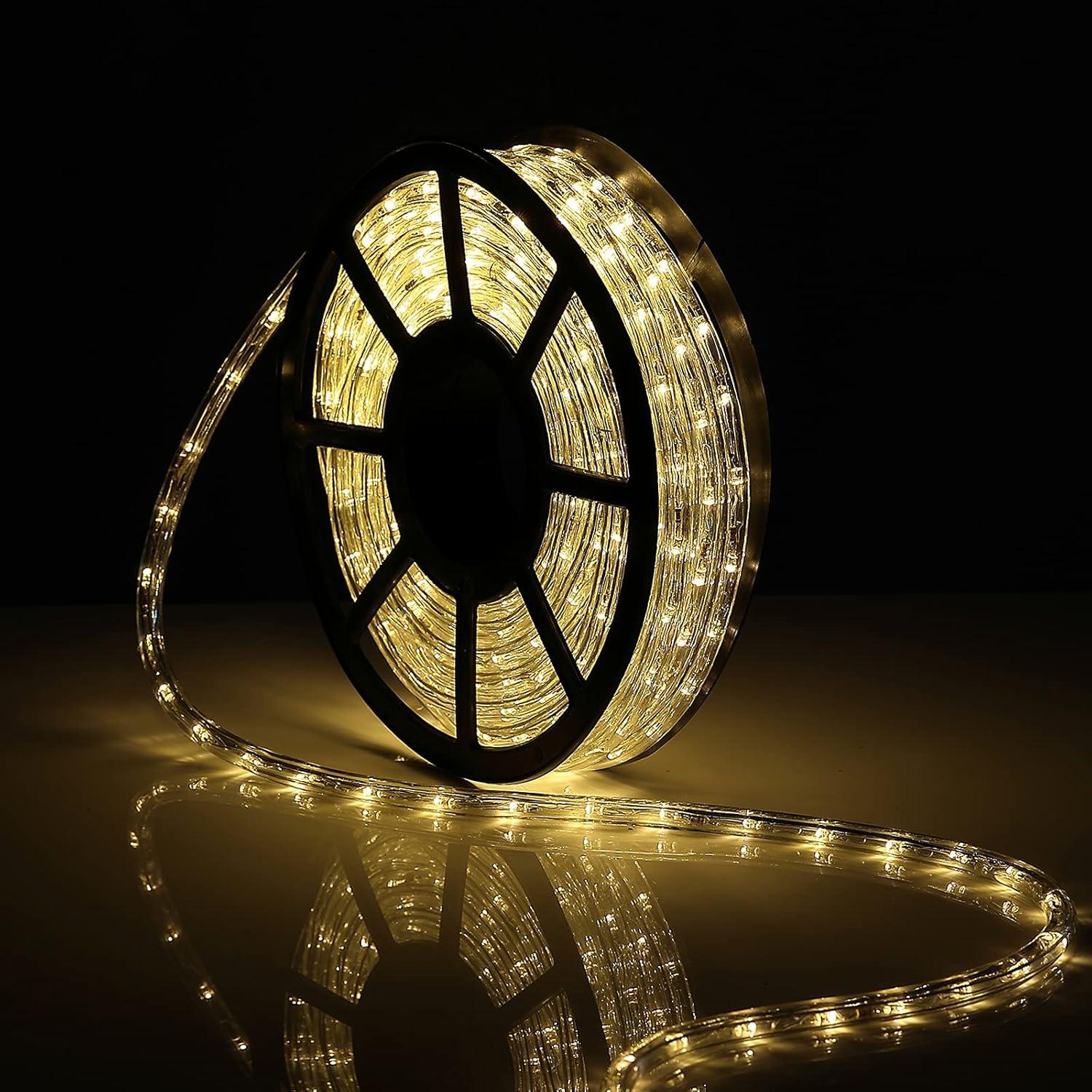 50Ft Led Rope Lights Outdoor, LED Strip Lights Outdoor Waterproof Decorative Lighting for Indoor/Outdoor, Deck, Eaves, Backyards Garden, Stairs Balcony Christmas Decoration(Warm White)