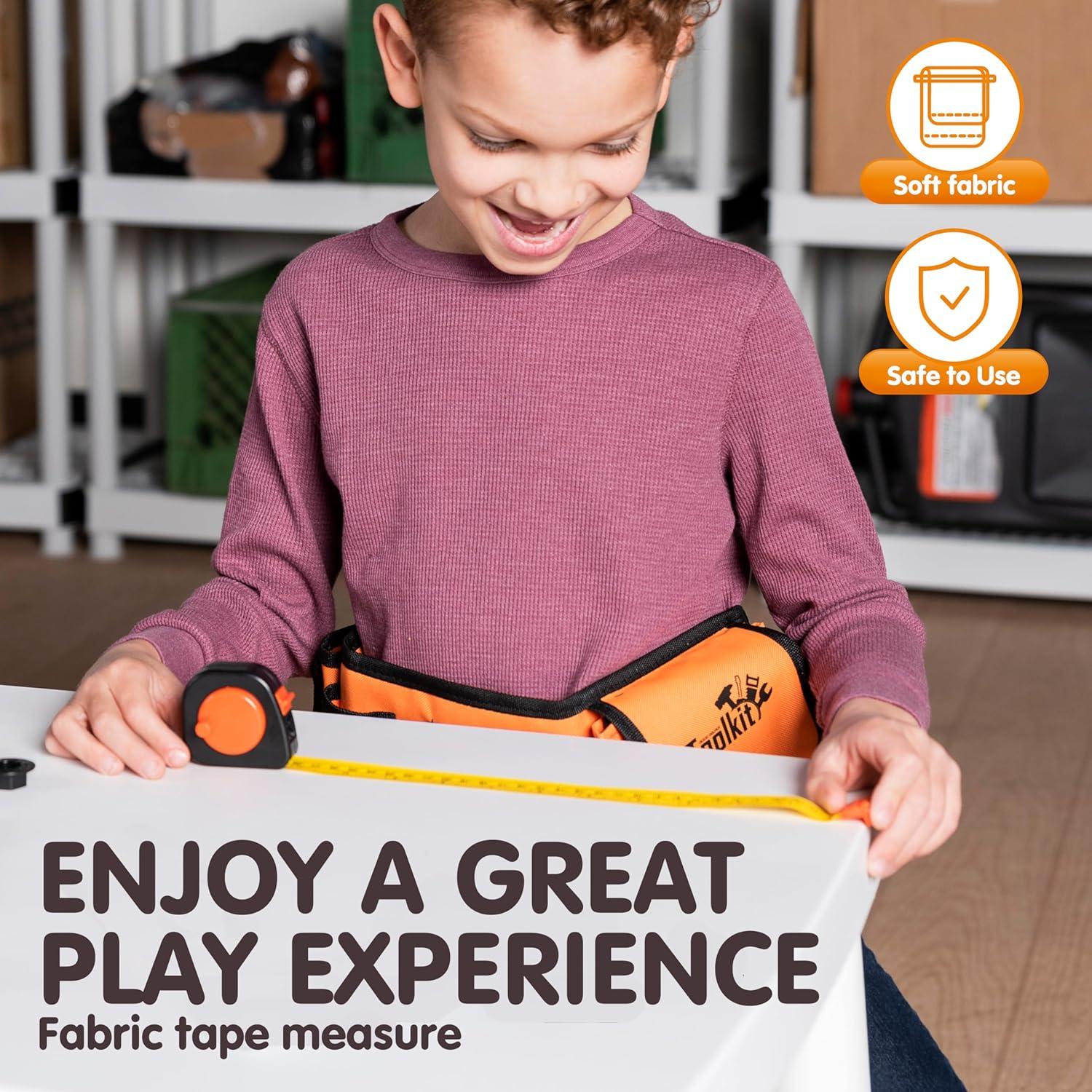 Joyfy 19Pcs Kids Tool Set, Pretend Play Toddler Power Toy Tool with Construction Tool Belt for Boy Girl, Birthday Gift Ages 2 3 4 5 6 7 Years Old