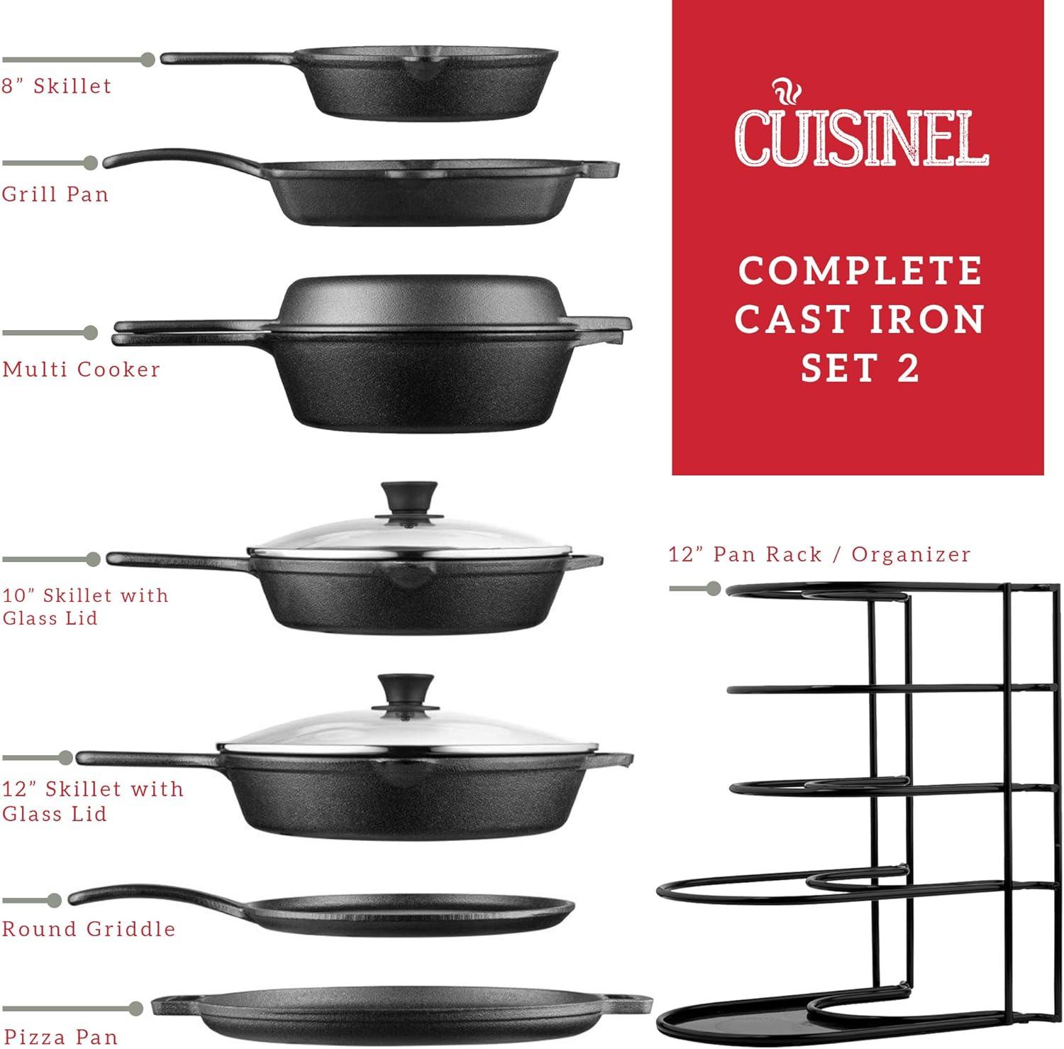 11-Piece Black Cast Iron Non-Stick Cookware Set with Glass Lids