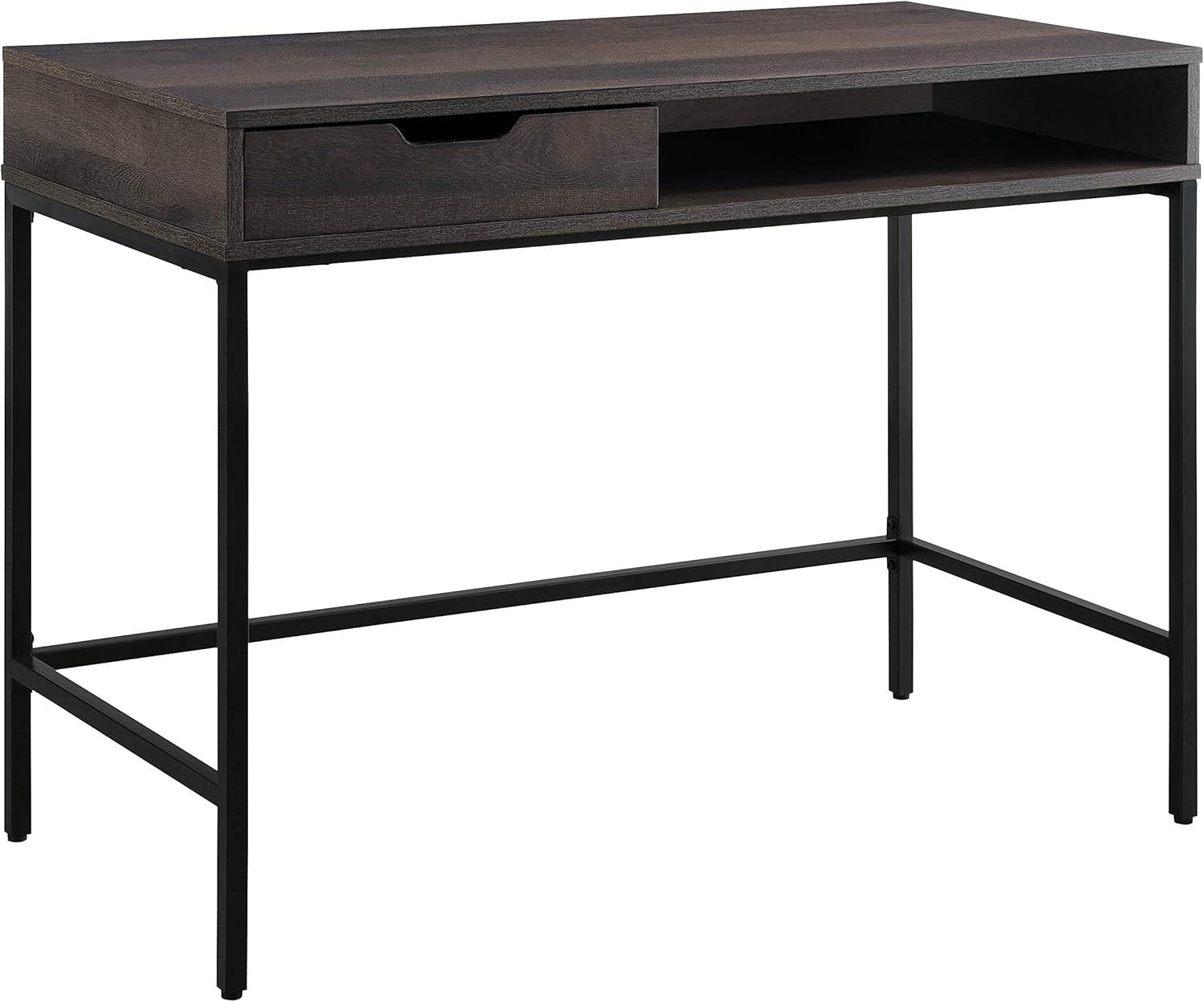 Contempo 40-Inch Desk with Drawer and Shelf in Brown Wood Grain Finish