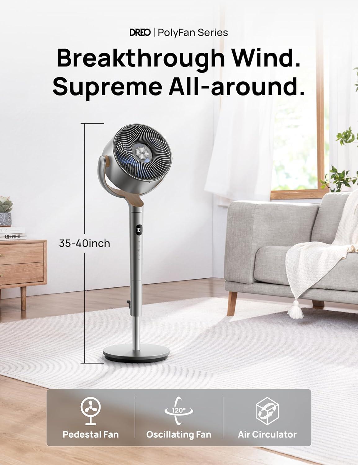 Silver Adjustable Height Remote Controlled Oscillating Floor Fan