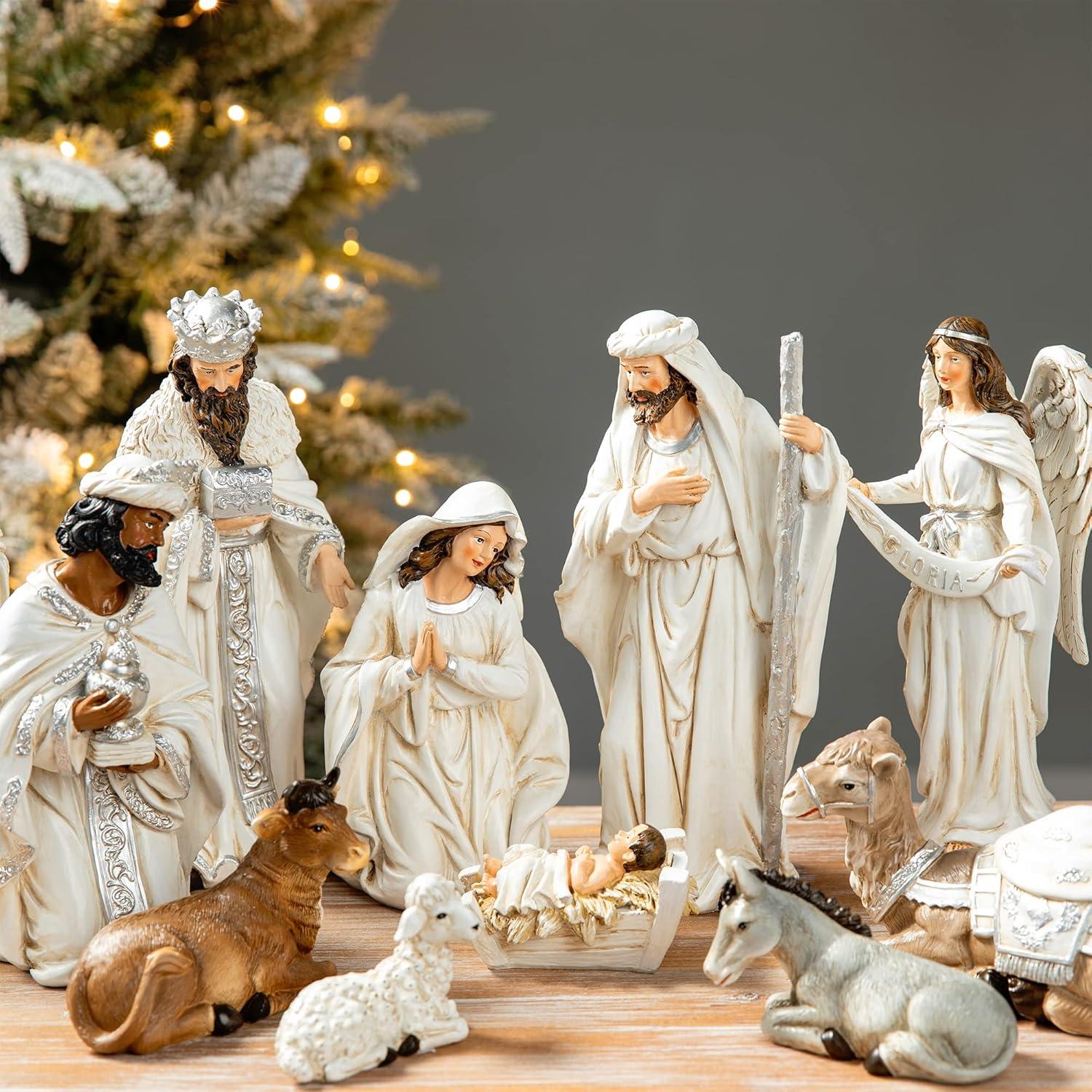 Glitzhome-Glitzhome 12 Piece Resin Nativity Figurine Set