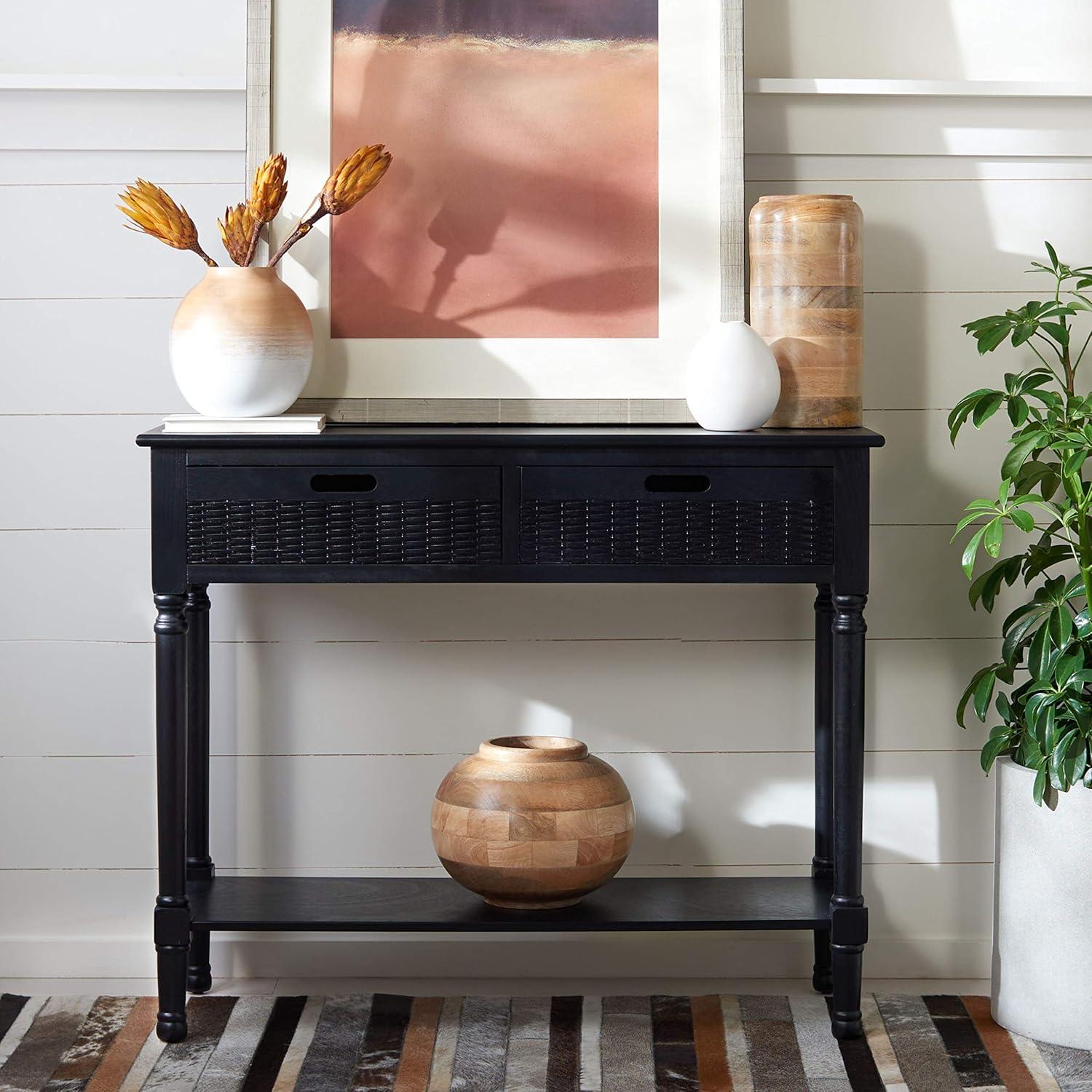 Landers Black Wood 2-Drawer Console Table with Storage