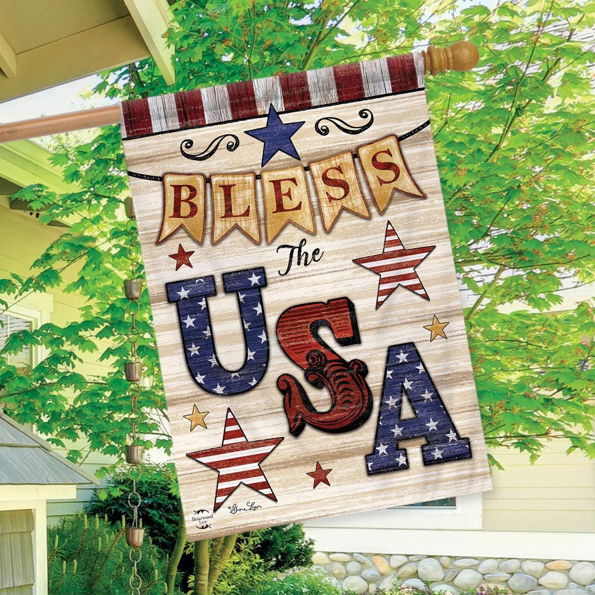 Briarwood Lane Bless The USA Patriotic House Flag Primitive Stars Stripes Double-Sided 28"x40"