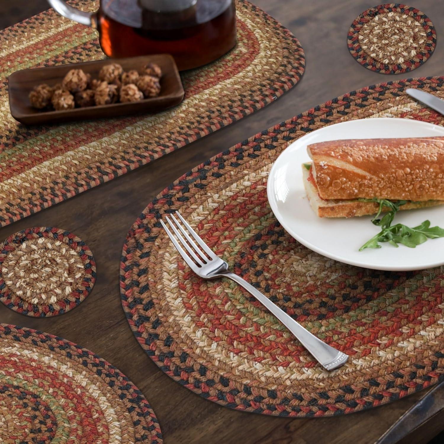 Homespice - Gingerbread Long Country Table Runner, a Perfect Jute Braided Runner to Use as a Dinner Table Runner - Blend of Red, Brown, Green, and Cream - Handmade Textured Table Runner, 11x36 Inches