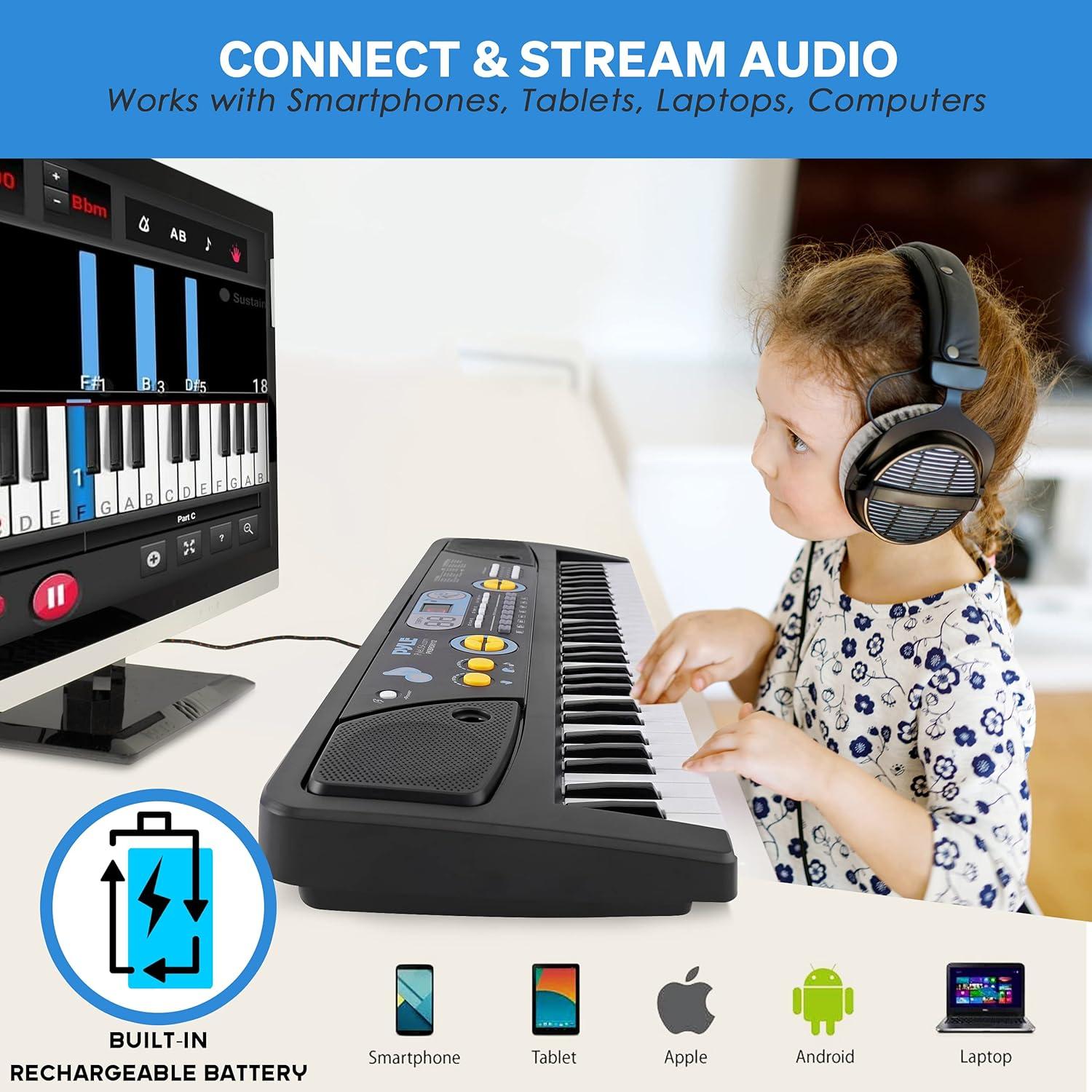 Pyle Teclado de Piano Musical Electrónico Portátil y Plegable con Keys Estándar de 61 y 129 Tonos