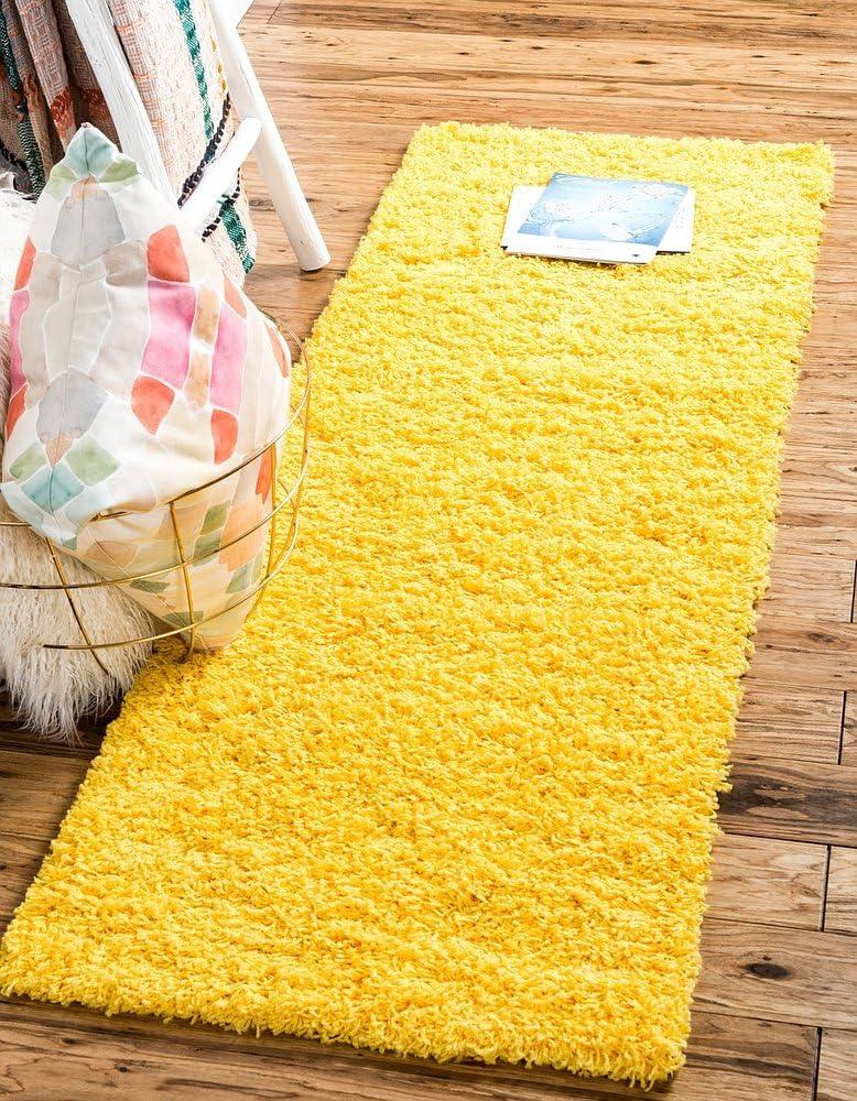 Tuscan Sun Yellow Luxurious Shag Runner Rug 2' x 6' 5"