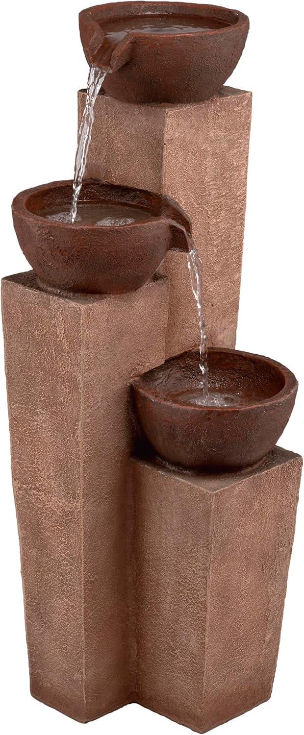 35" Stone Resin Layered Tiering Pots Fountain Copper - Alpine Corporation: Outdoor 3-Tier Water Feature, Polystone & Fiberglass, Weather-Proof