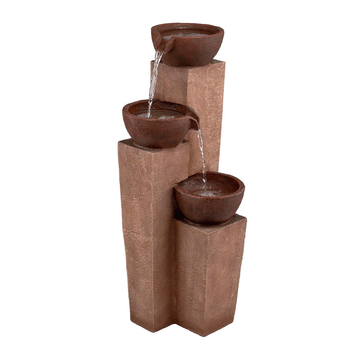 35" Stone Resin Layered Tiering Pots Fountain Copper - Alpine Corporation: Outdoor 3-Tier Water Feature, Polystone & Fiberglass, Weather-Proof