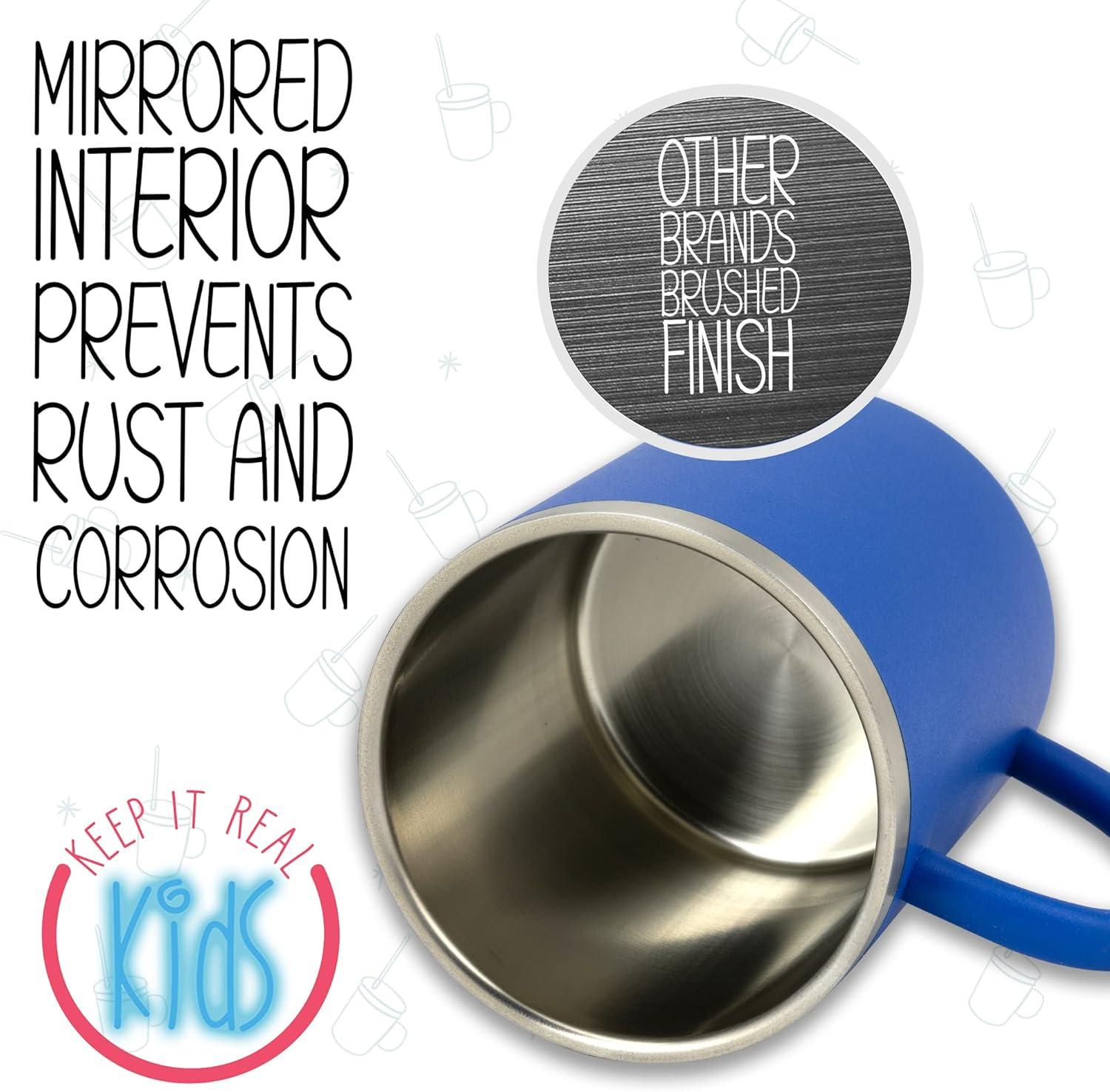 Stainless Steel Kids Mugs - BPA Free 10 oz Childrens Cup, Coffee Style Mugs for Hot Chocolate, Milk, Set of 2 with Handle, Lid and Straw (Blue / Red)…