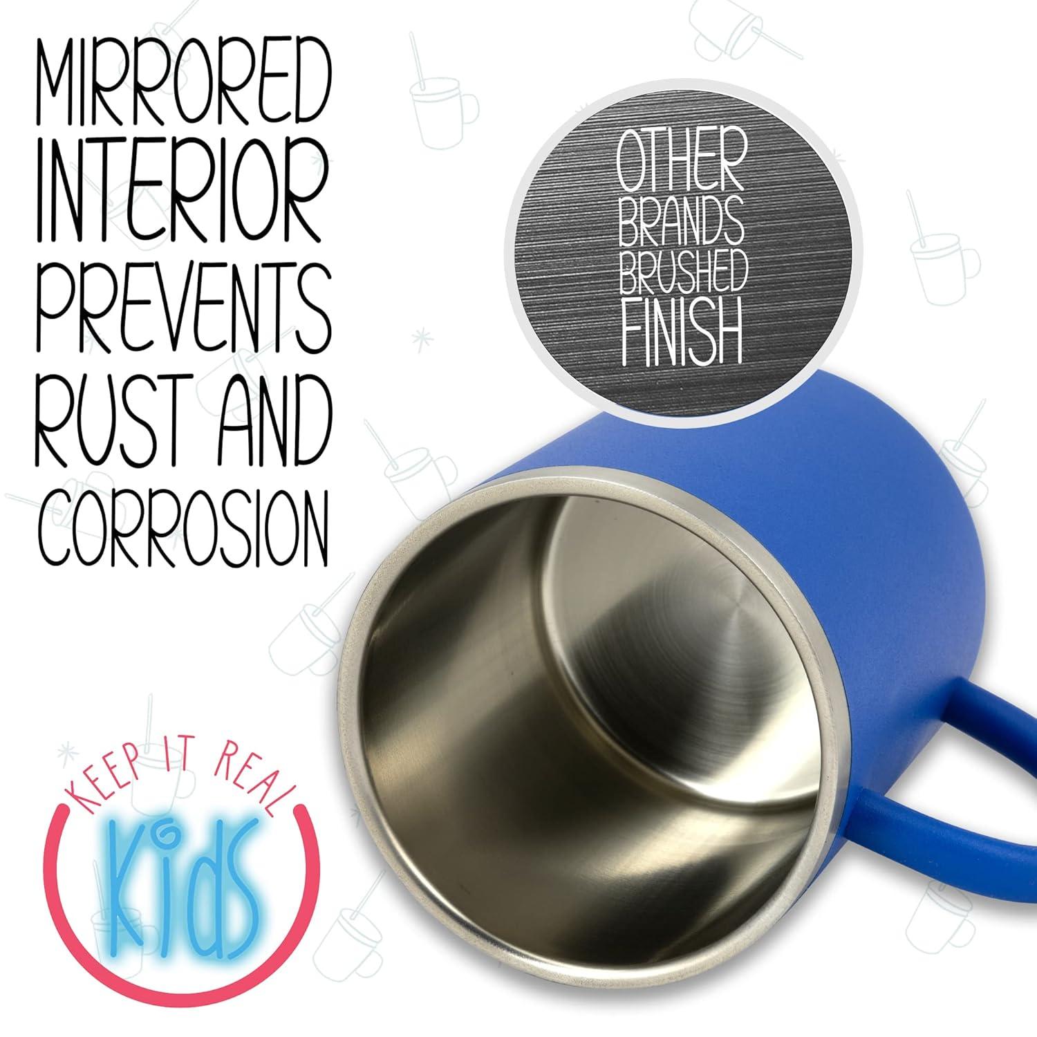 Stainless Steel Kids Mugs - BPA Free 10 oz Childrens Cup, Coffee Style Mugs for Hot Chocolate, Milk, Set of 2 with Handle, Lid and Straw (Blue / Red)…