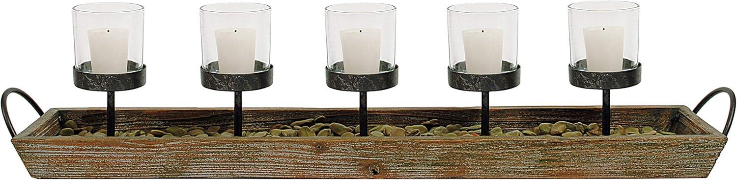 Wood and Metal Votive Holder - Storied Home: Elegant Tabletop Candle Centerpiece, Fits 5 Votives