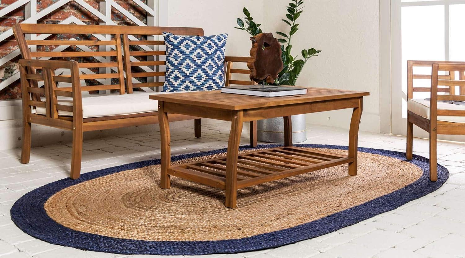 Handmade Braided Jute and Cotton Oval Rug in Natural Brown