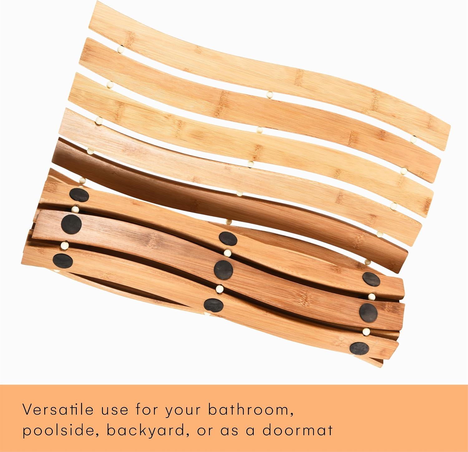Prosumer's Choice Bamboo Bath Mat - Natural Wood Shower and Bathroom Rug - Versatile Indoor and Outdoor Use - Premium Packaging Included - 27.5'' x 19.6" Wooden Bathmat