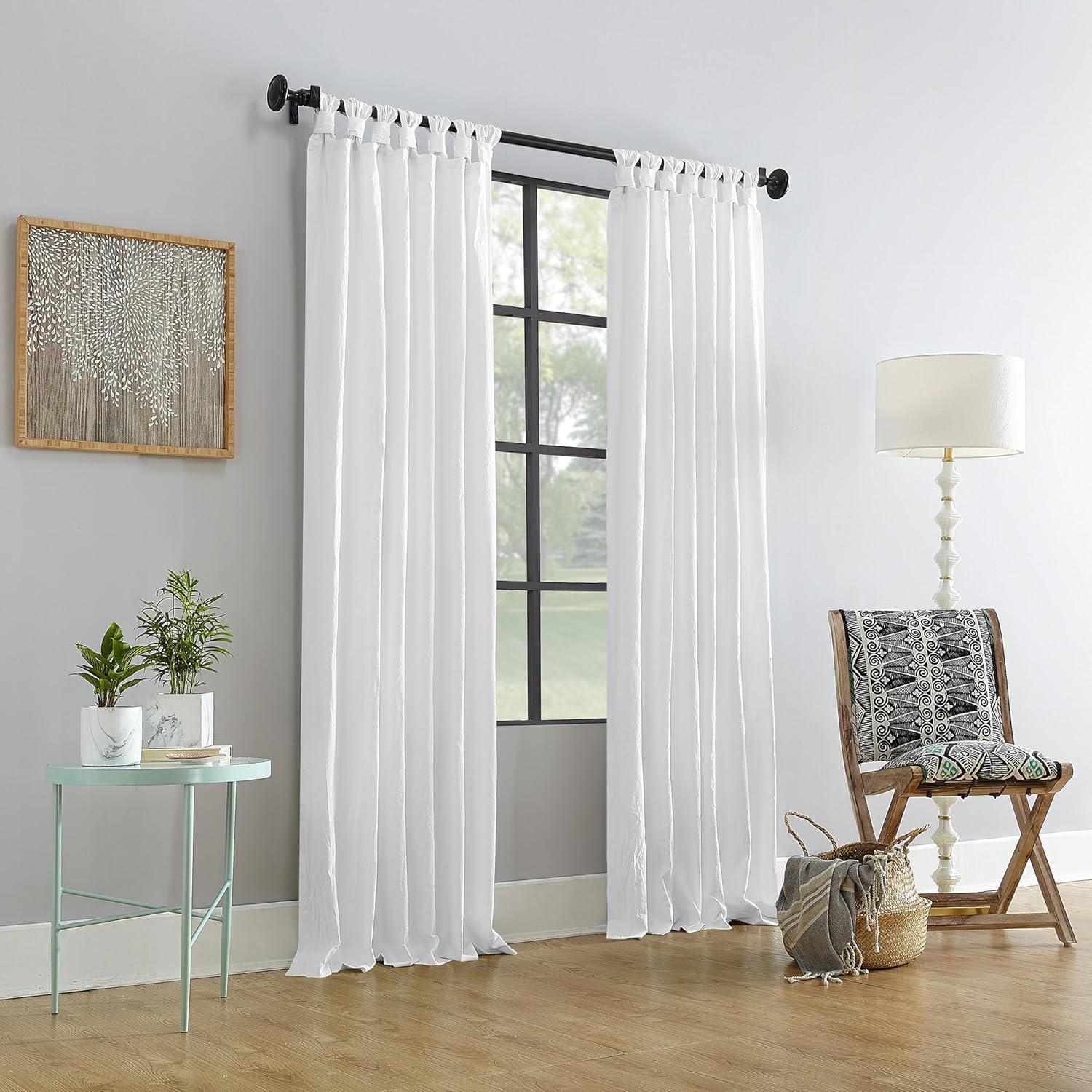 52"X63" Archaeo Light Filtering Washed Cotton Twist Tab Curtain Panel White: Modern Window Treatment, Machine Washable