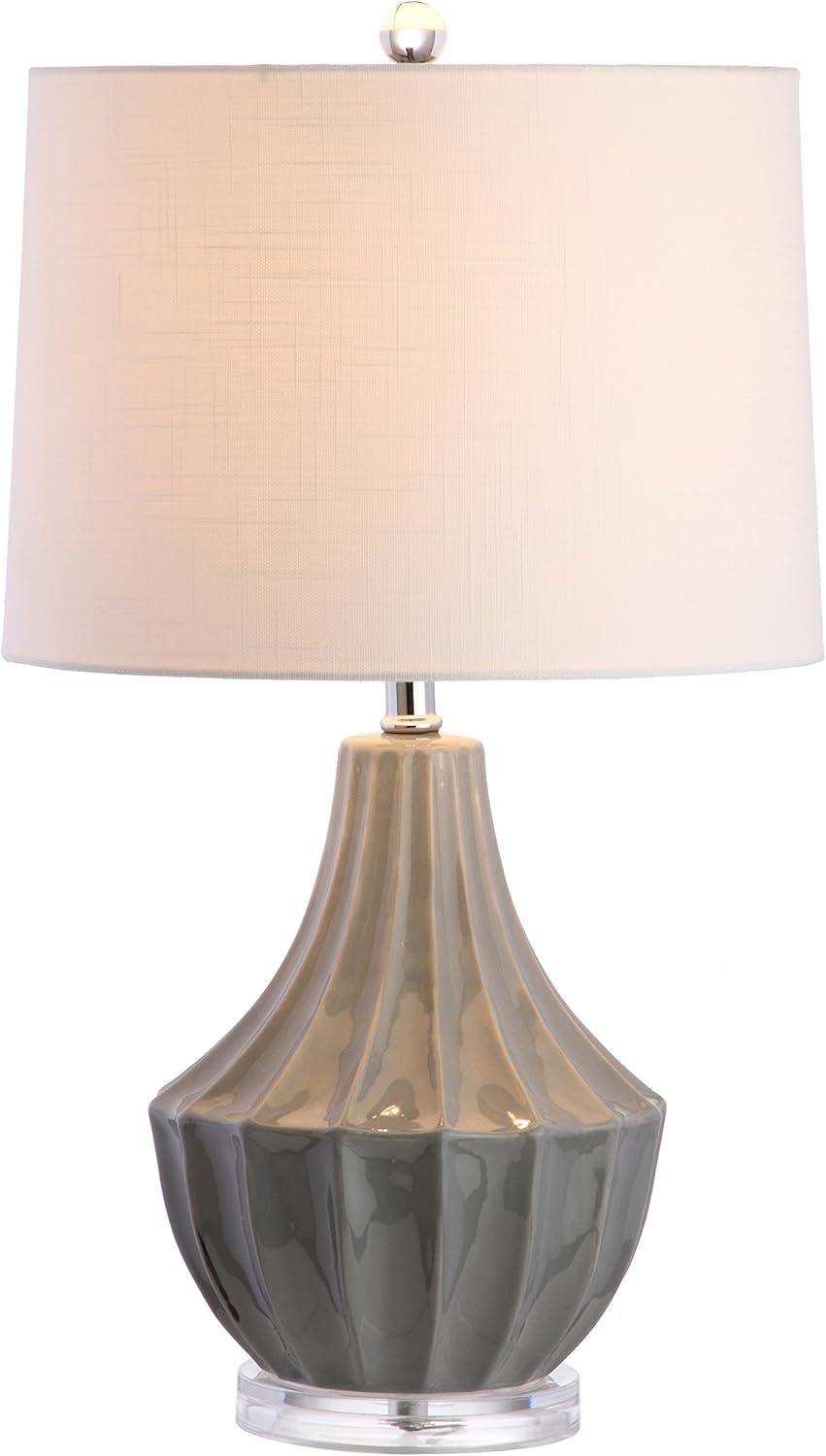 Gray 24.5" Ceramic LED Table Lamp with Drum Shade