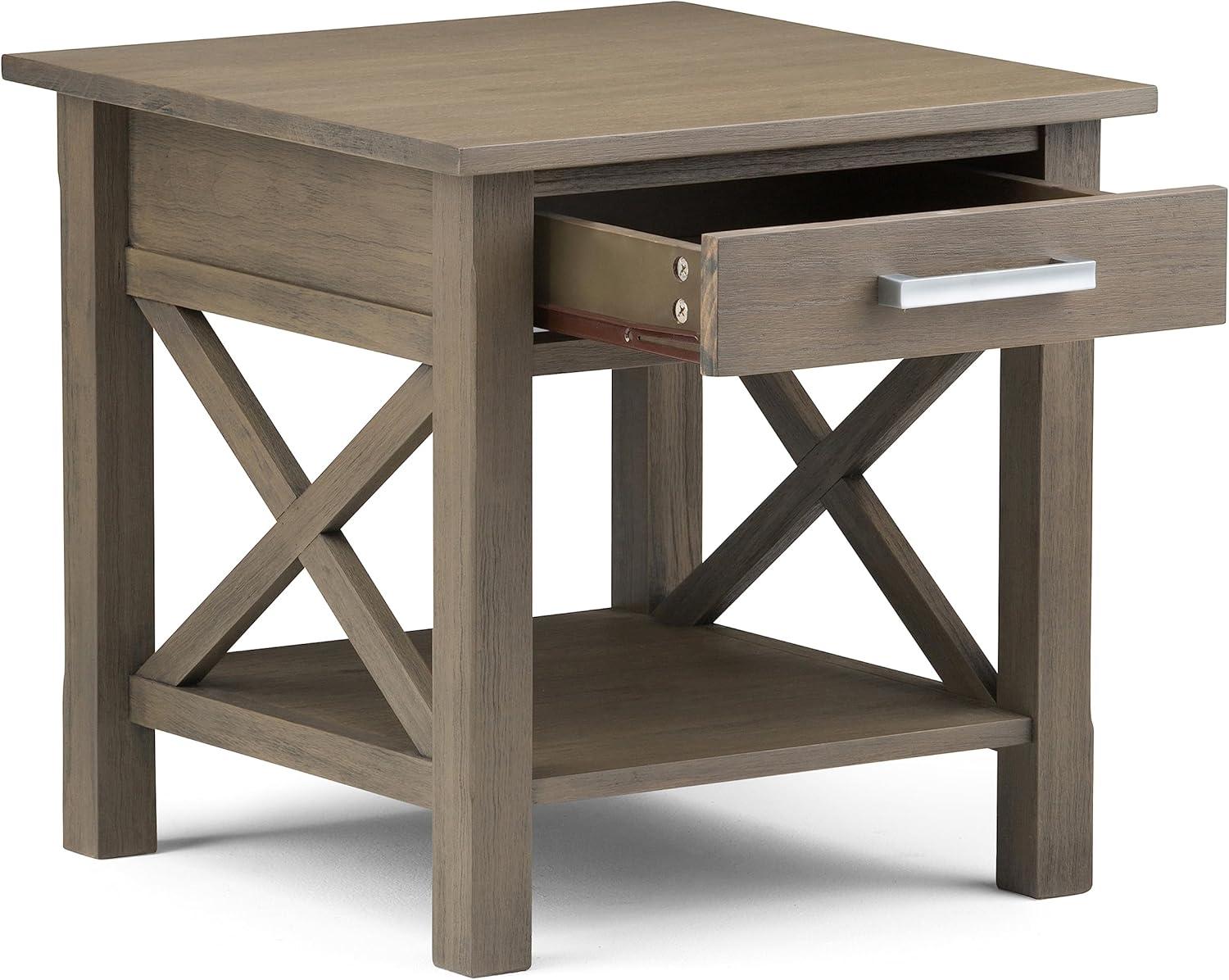 Farmhouse Gray Contemporary Square End Table with Storage