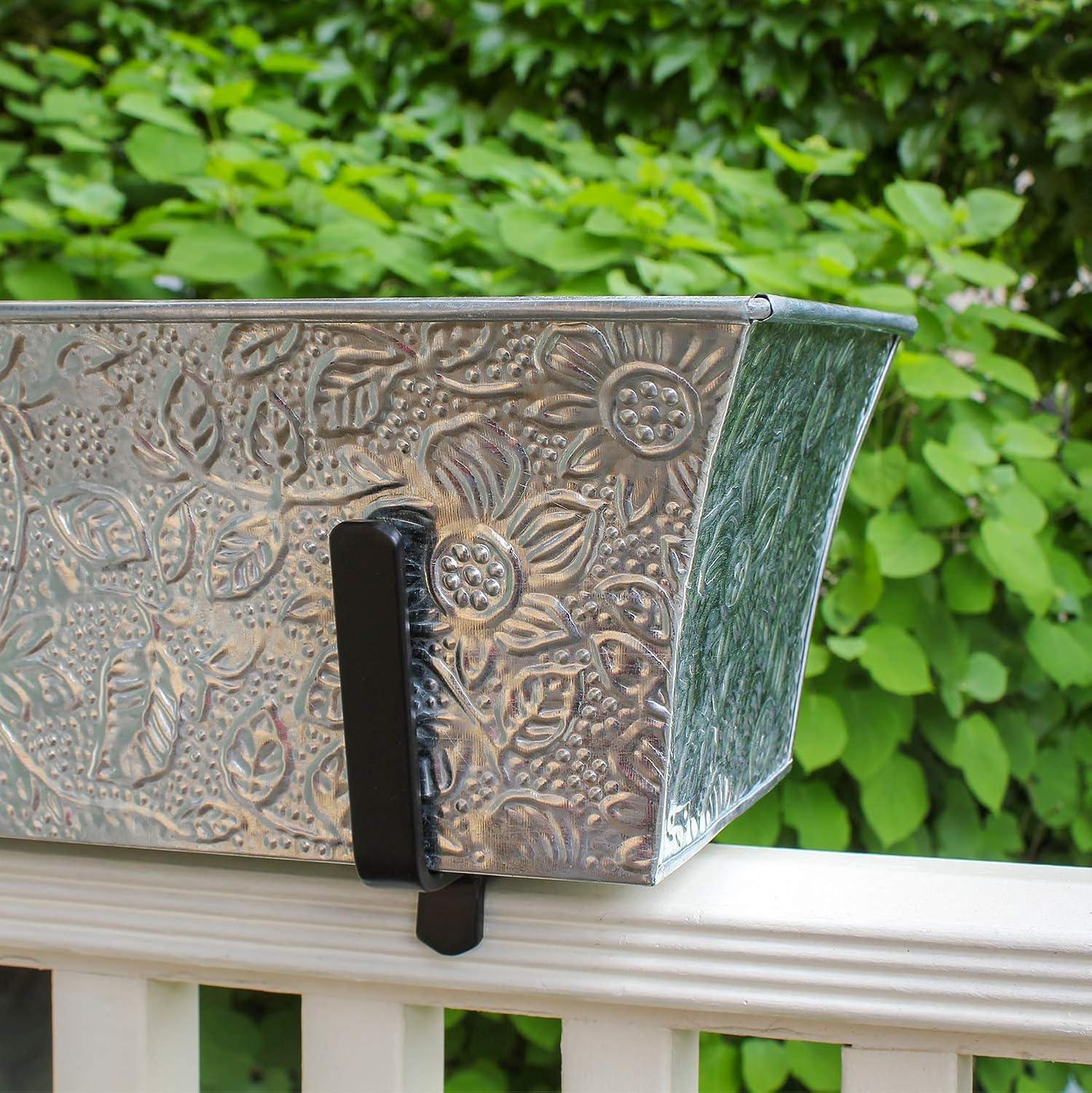 Rectangular Embossed Floral Pattern Planter Box - ACHLA Designs: Galvanized Steel, Drain Holes, Wall-Mountable