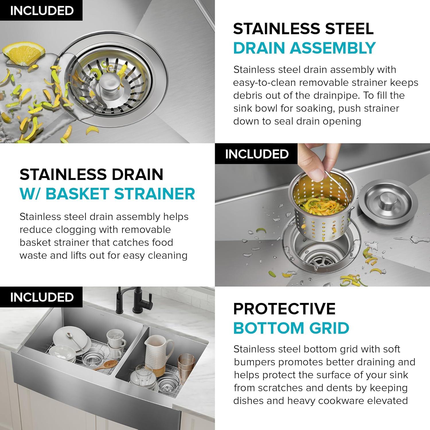 KRAUS Standart Pro Apron Front Farmhouse 16 Gauge Single Bowl Stainless Steel Kitchen Sink