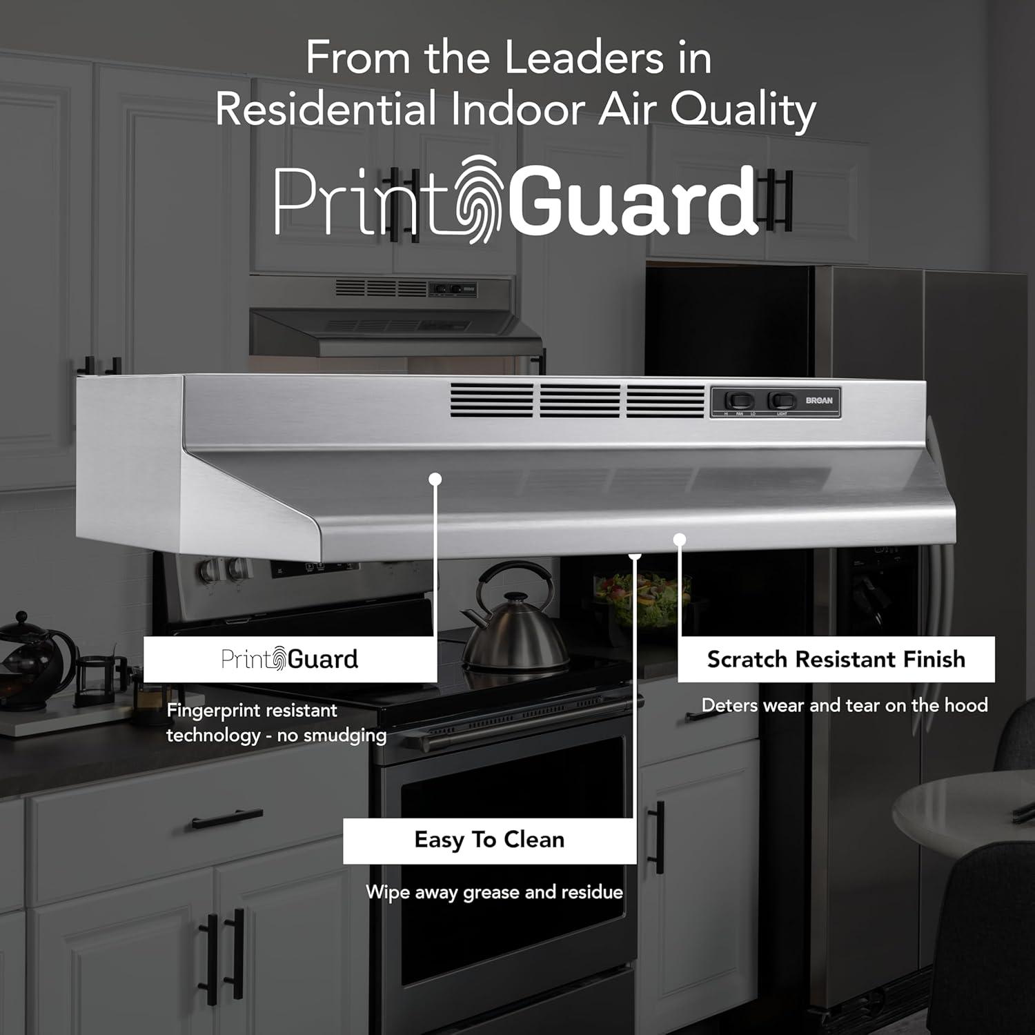 Broan NuTone Broan® 30-Inch Ductless Under-Cabinet Range Hood, Stainless Finish with PrintGuard 4130SF