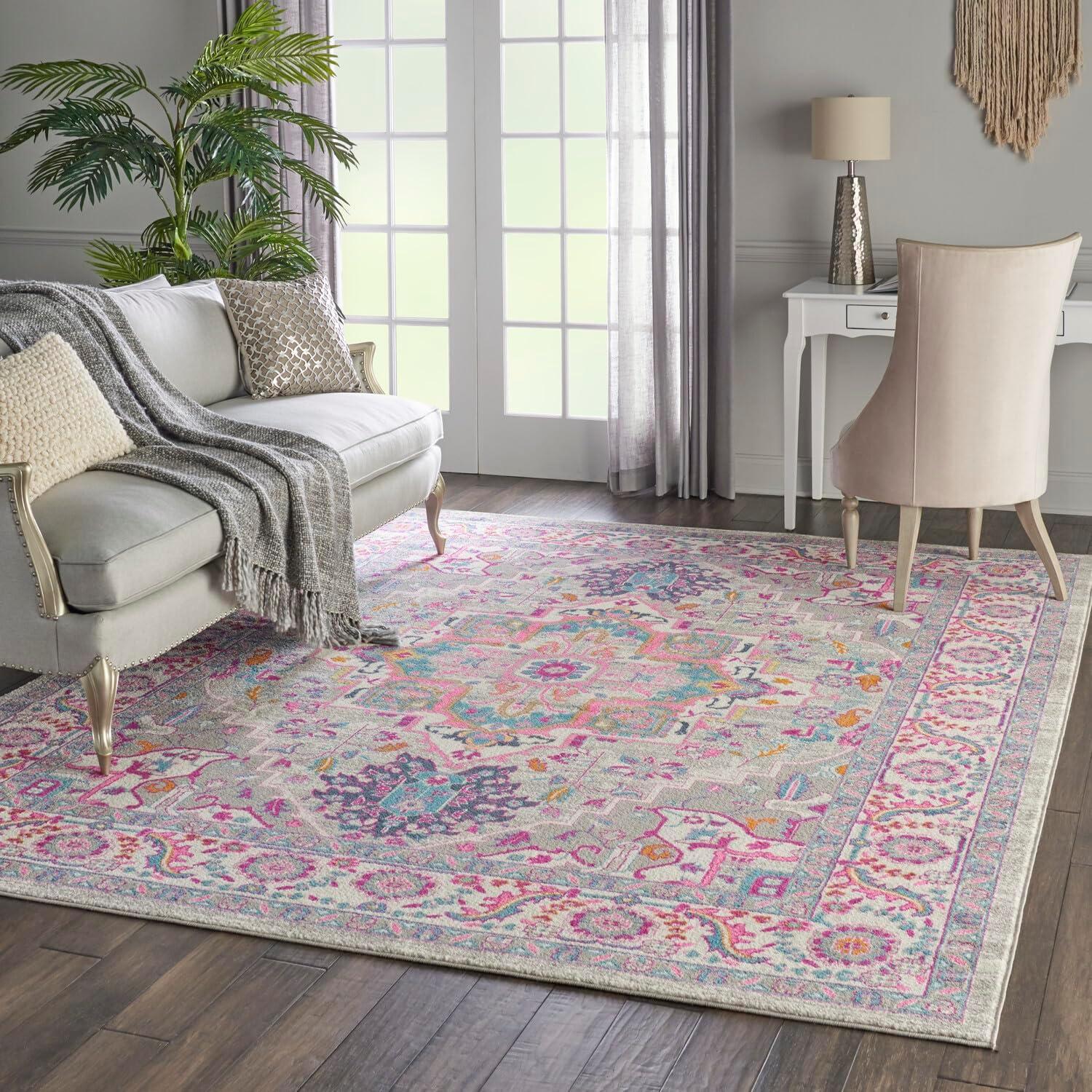 Nourison Passion Colorful Center Medallion Area Rug Light Grey/Pink 8' x 10'
