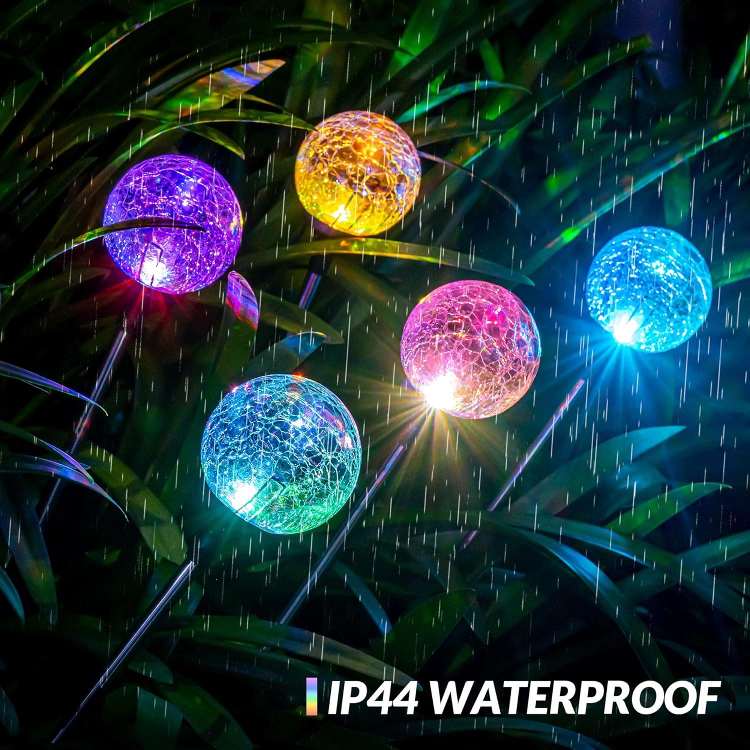 Solar Powered Colorful LED Glass Ball Pathway Lights, 6 Pack