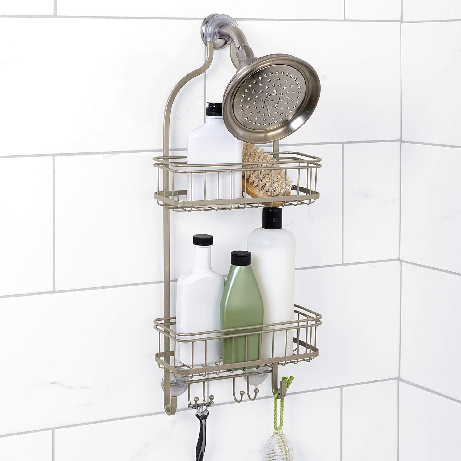 Satin Nickel Rust-Resistant Hanging Shower Caddy with Suction Cups