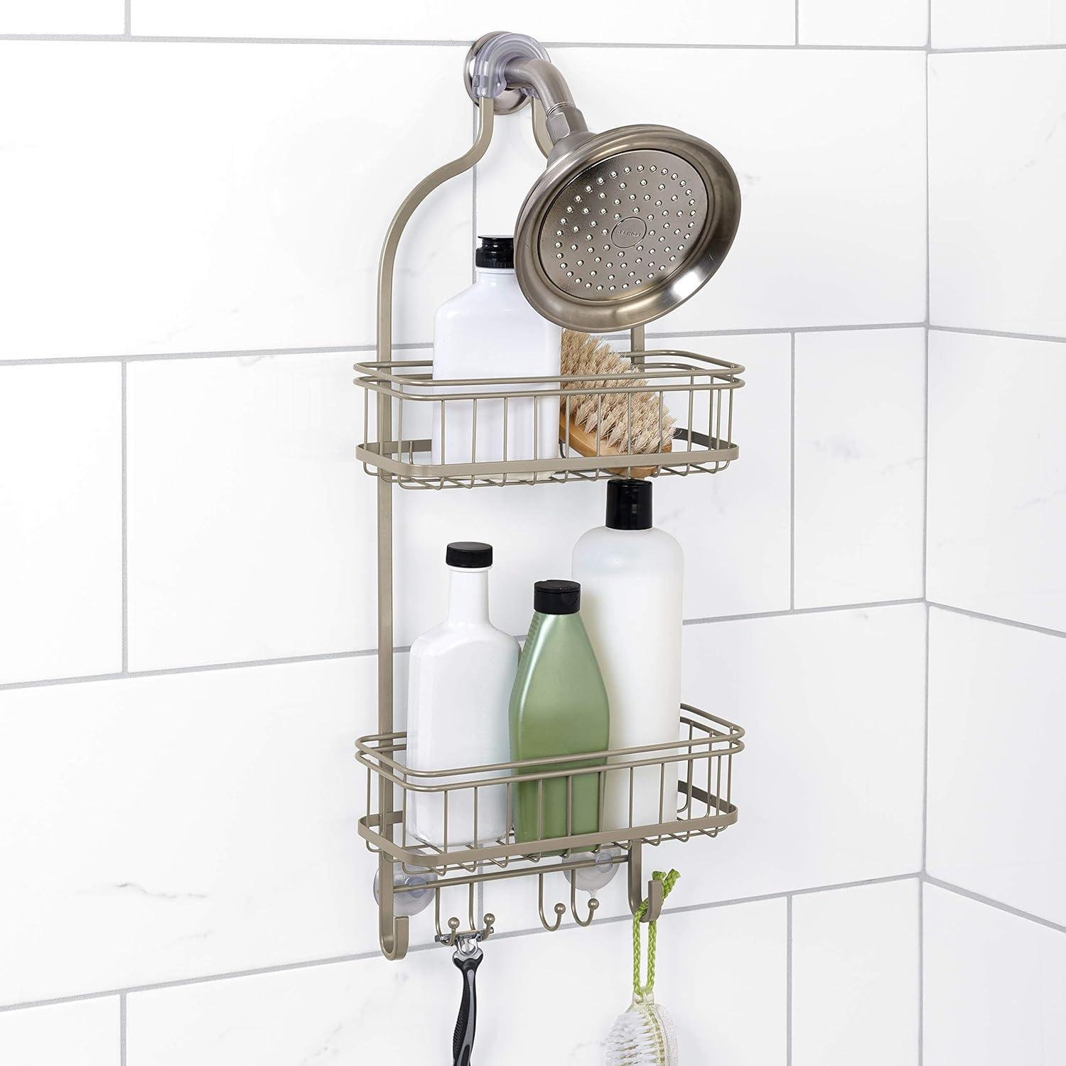 Zenna Home Shower Caddy Hanging Bathroom Organizer, Steel Shower Rack with 2 Shelves, Rust-Resistant Over Shower Head Caddy Storage System, Satin Nickel