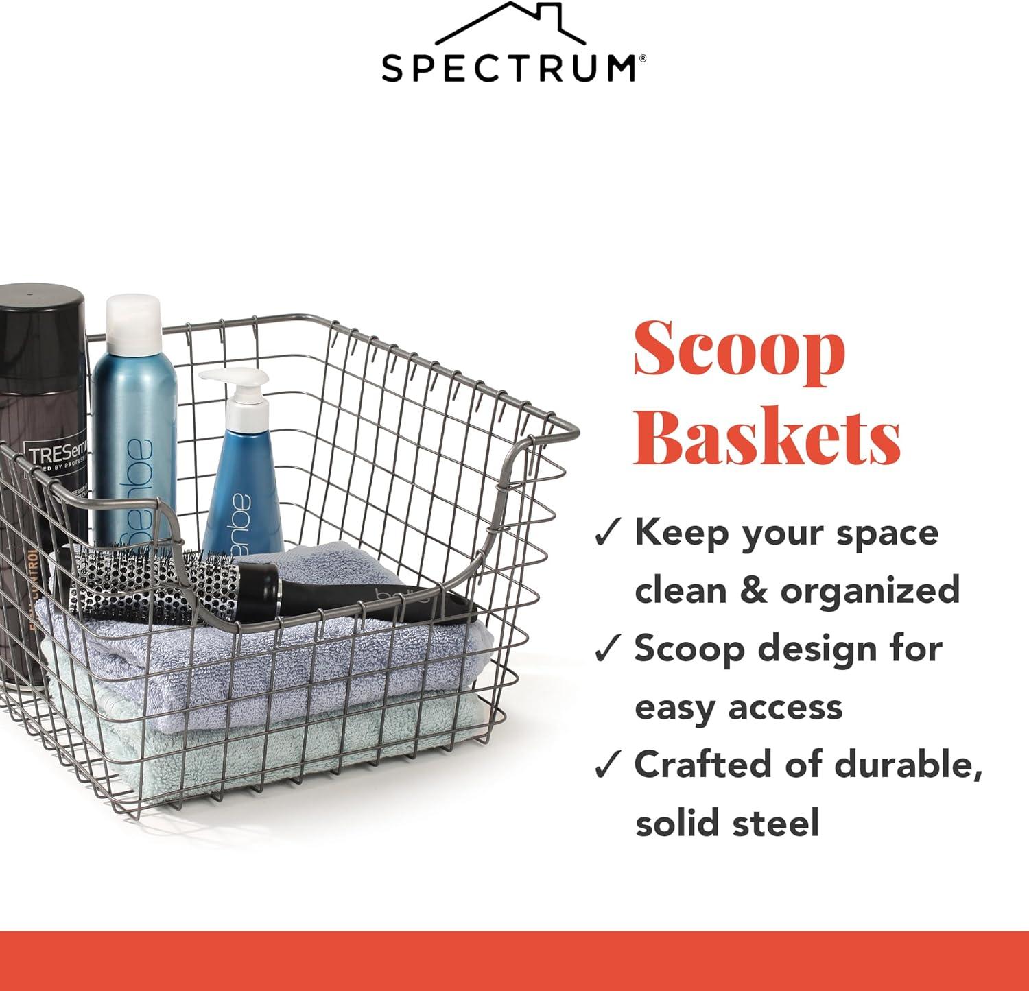 Spectrum Diversified Scoop Medium Basket Dark Silver: Portable Metal Utility Storage, Universal Organization, 23" Width