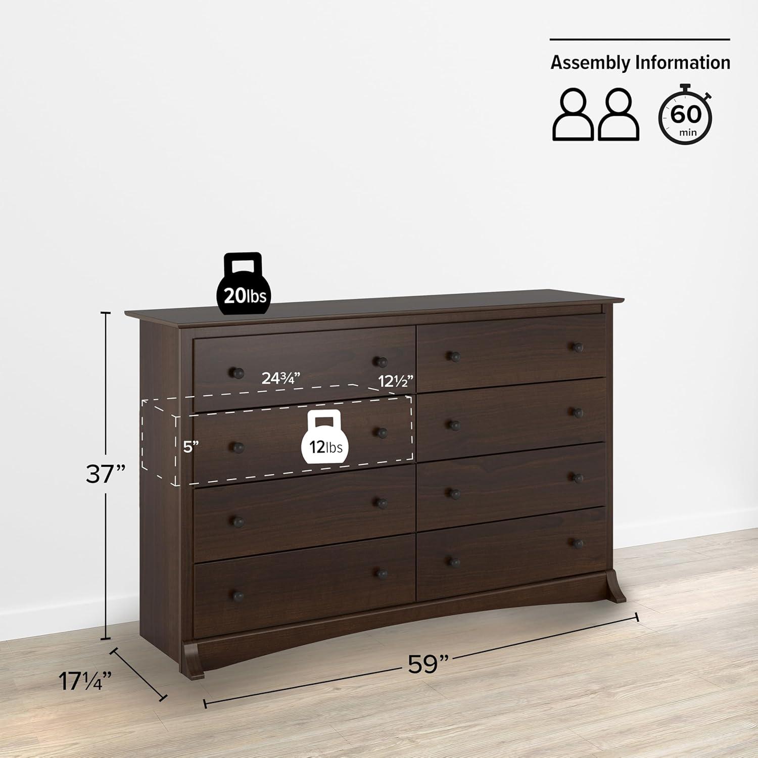 Sonoma 8 Drawer Dresser Espresso - Prepac: Laminated MDF, Metal Hardware, Includes Anti-Tip Kit