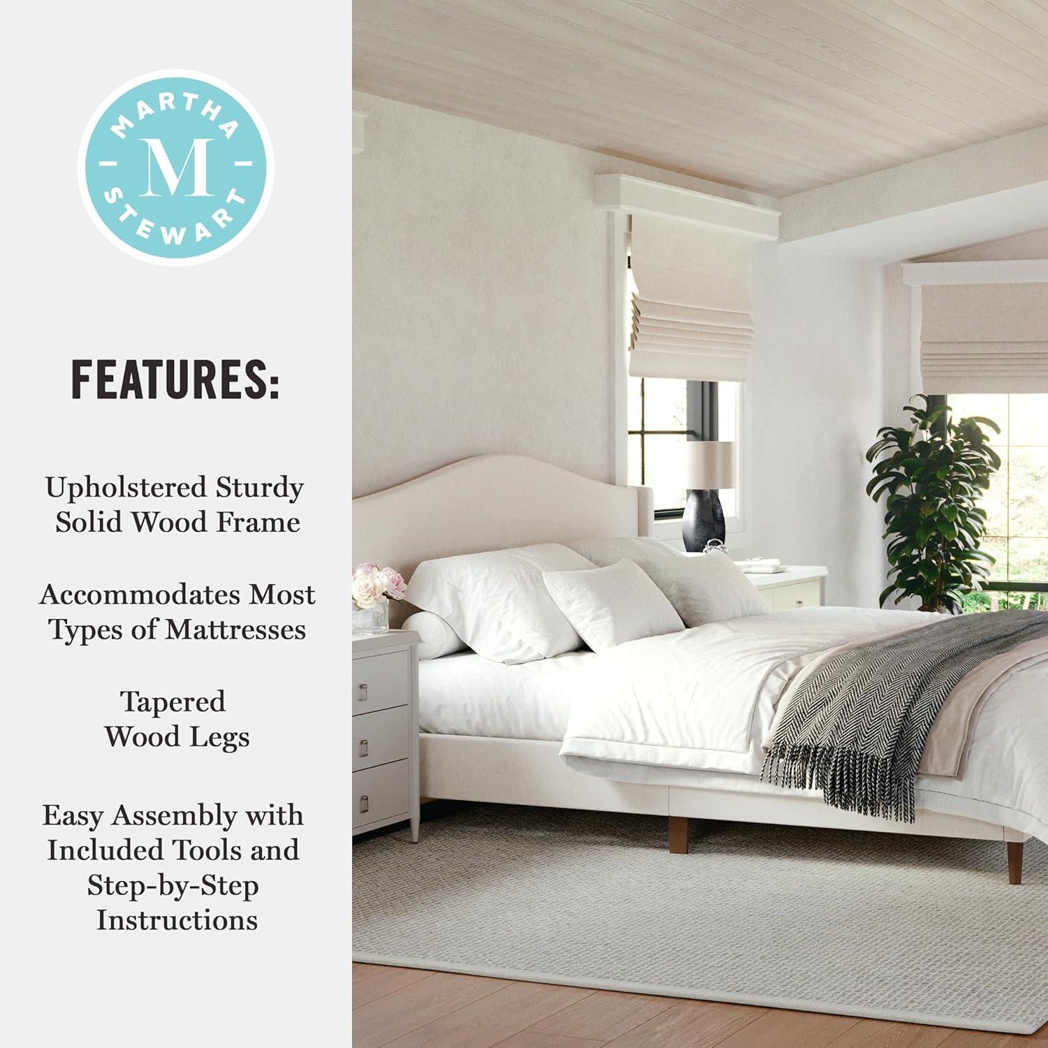 Martha Stewart King Amelia Upholstered Platform Bed Beige/Walnut