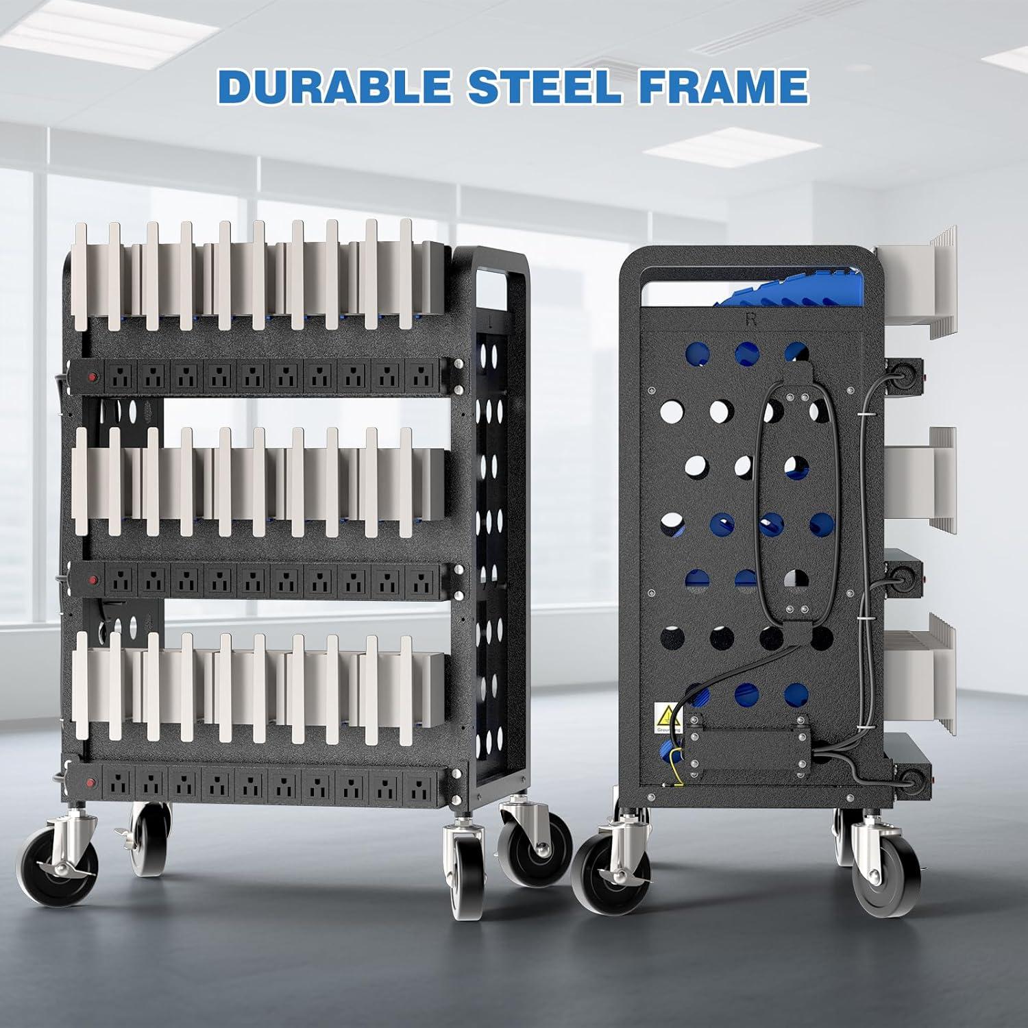 POCHAR 30-Device Chromebook Open Charging Cart, Charging Station Rack for 14" iPad, Laptop - Tablet Organizer Station for Classroom - Laptop Storage Cart with Cable and Charger Organization