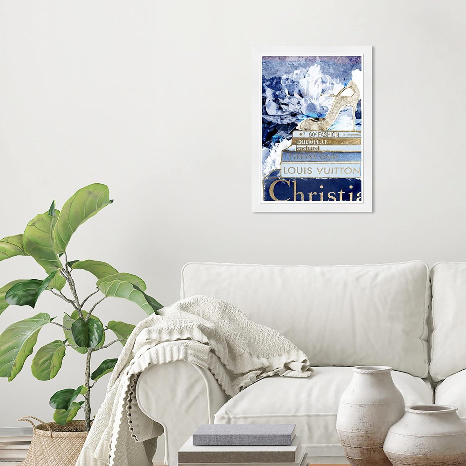 Wynwood Studio 'What's On My Mind Navy Custom' Fashion and Glam Framed Wall Art Print - Blue, Gold