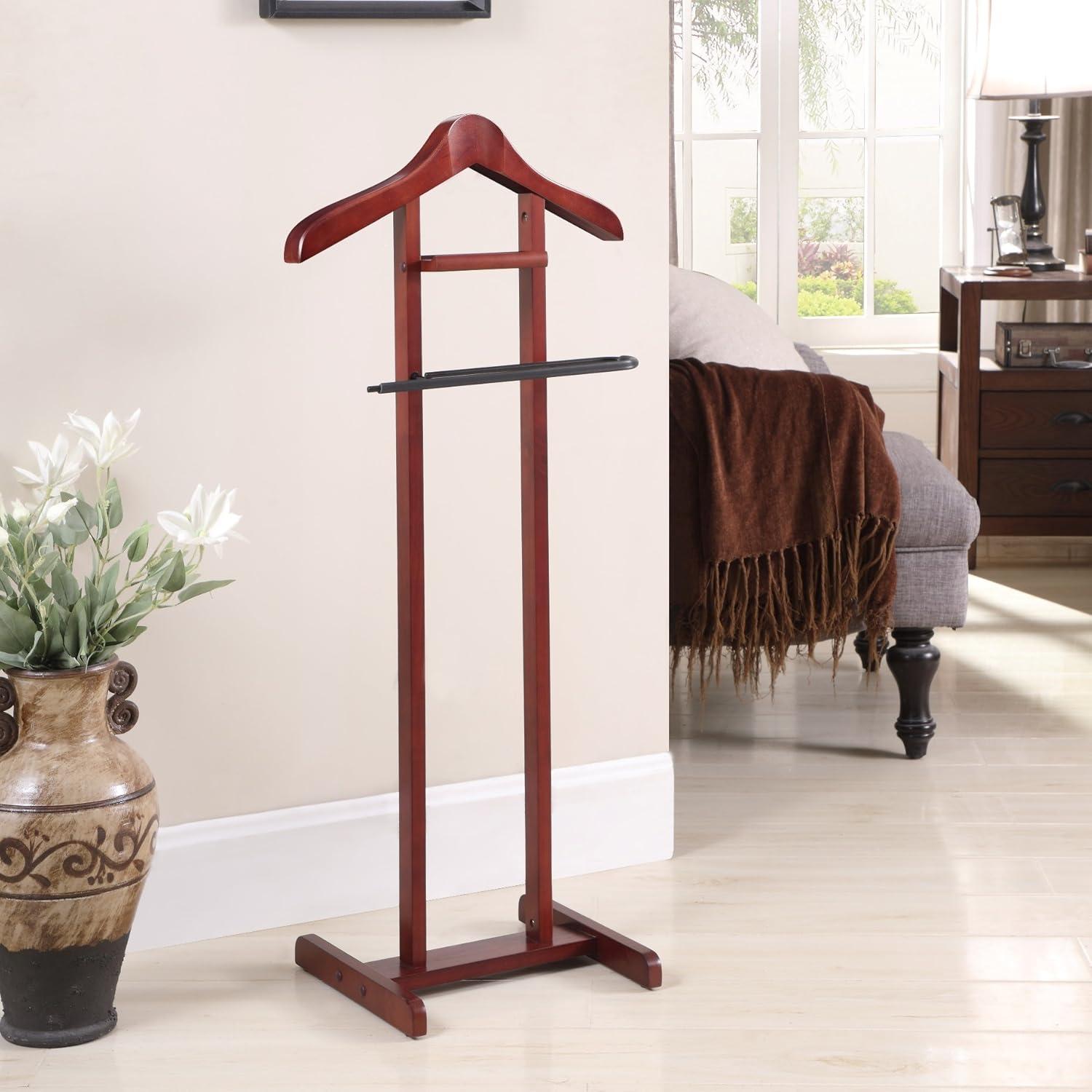 Lancaster Dark Mahogany Wood Valet Stand with Black Hardware