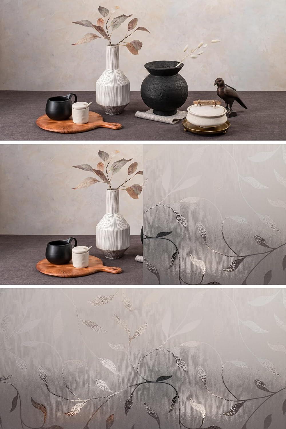 Etched Leaf Clear Decorative Privacy Window Film with UV Protection