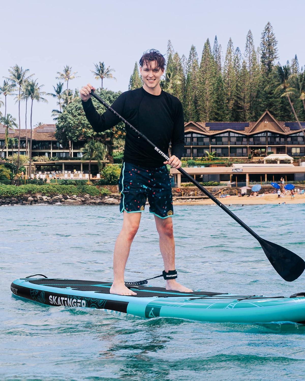 11'x34'' Extra Wide Inflatable Paddle Board, Up to 420lbs Stand-up Paddle Boards for Adults, Stable SUP for 2 People/Family, 3-PCS Paddle, Shoulder Strap, US Fin