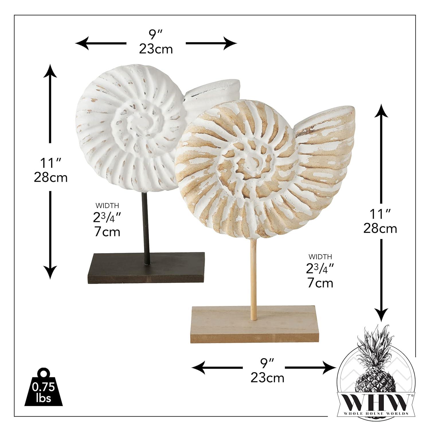 Hand Carved White and Natural Nautilus Shell Sculptures with MDF Wood Base
