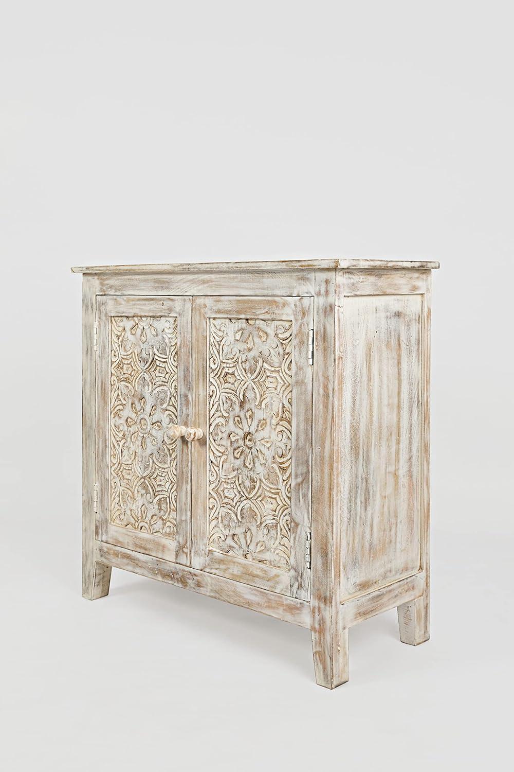 Cream Hand-Carved Mango Wood Transitional Accent Chest