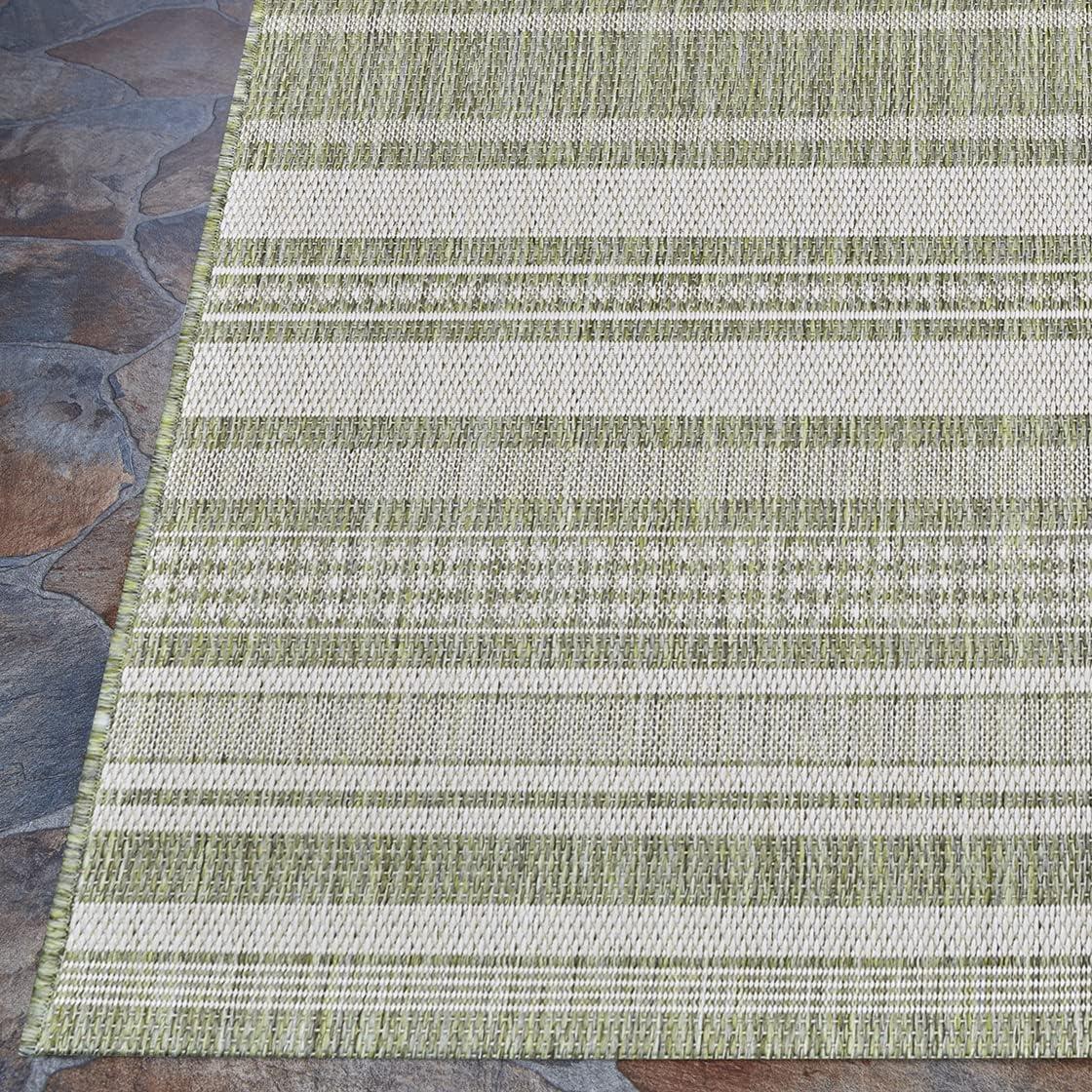 Ivory Sage Leaf Stripe 8'6" x 13' Synthetic Flatwoven Area Rug