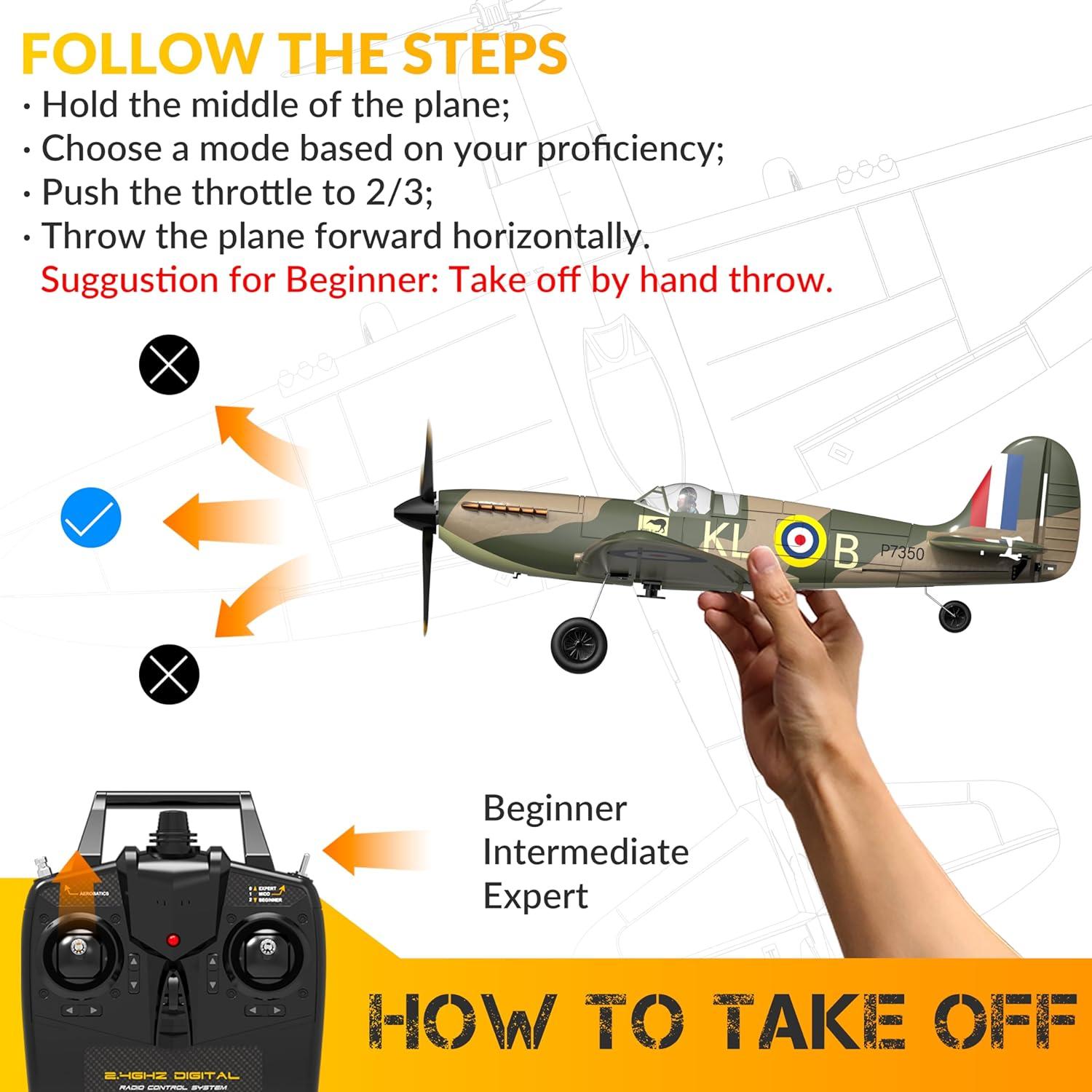 Open Box 4-CH Spitfire One Key Remote Control Airplane with Xpilot Stabilizer