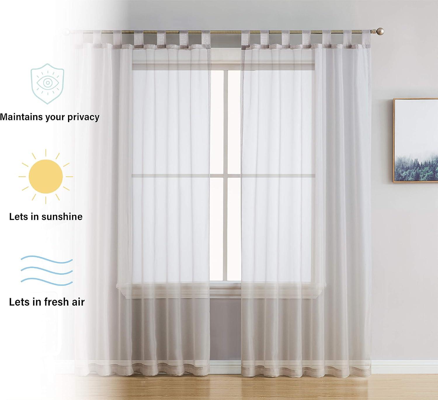 HLC.ME Semi Sheer Voile Light Filtering Transparent Window Curtain Grommet Panels - Set of 2 - Silver, 54 W x 84 L